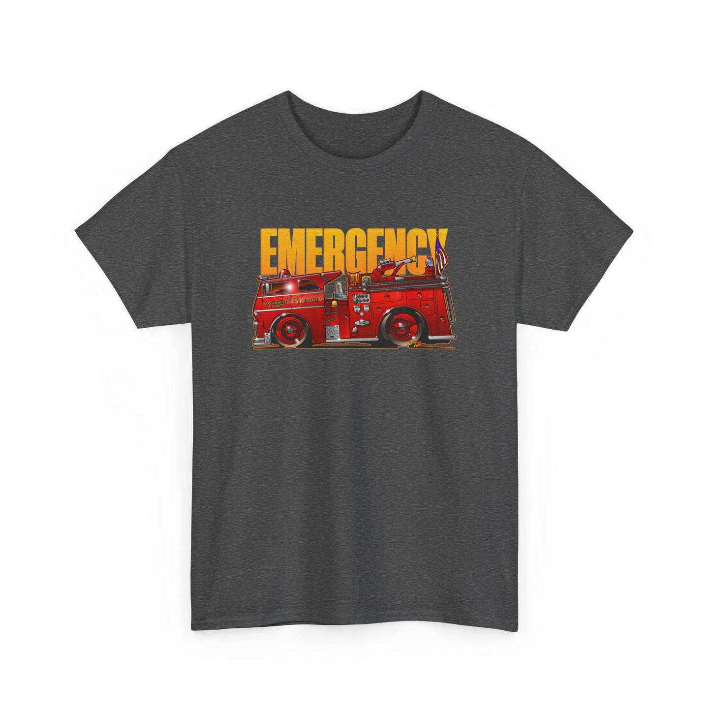 EMERGENCY ENGINE 51 TV Show Concept Art Fire Engine Heavy Cotton Tee 12 Colors