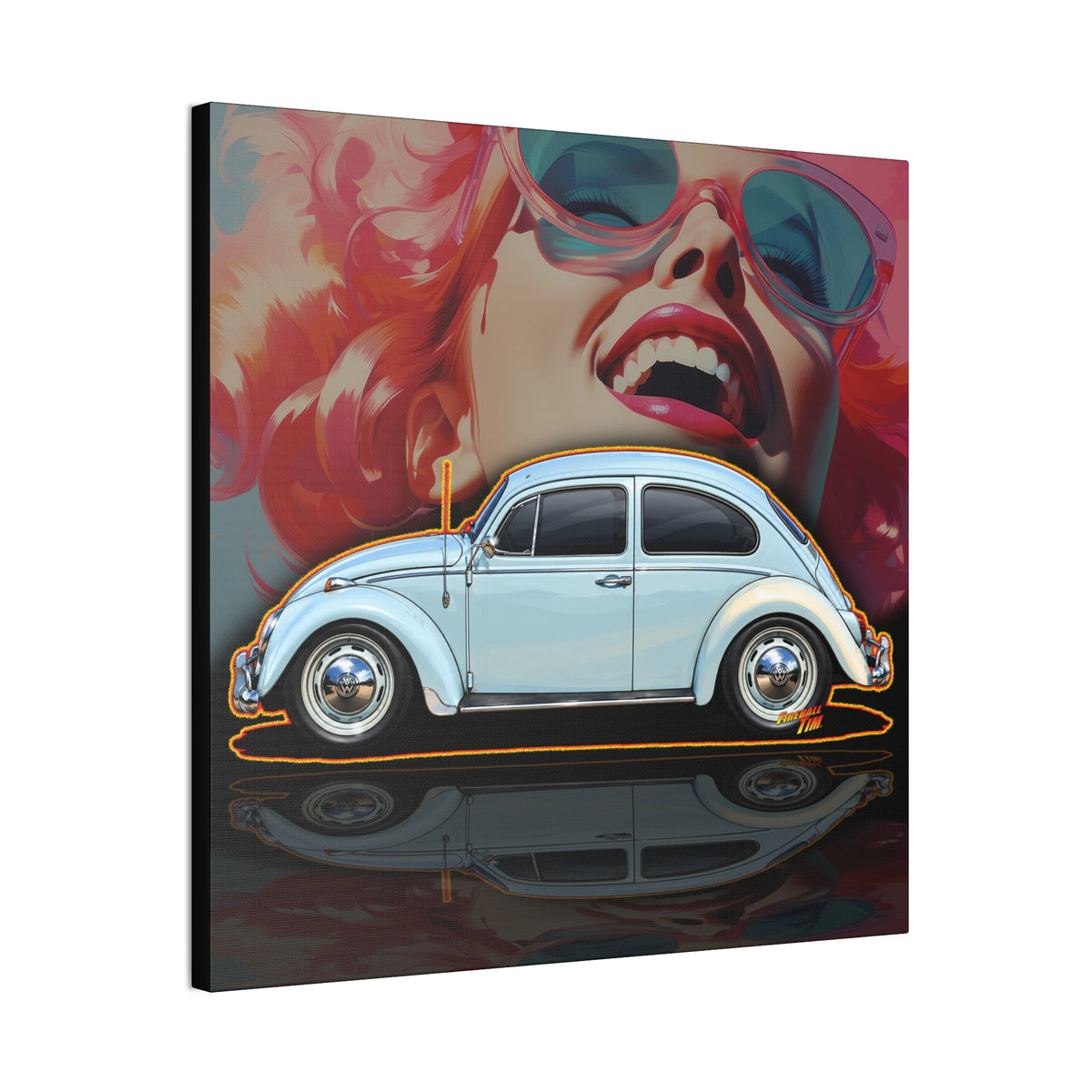 CLASSIC VOLKSWAGEN VW Bug Collectible Fireball Art Canvas Stretched Print