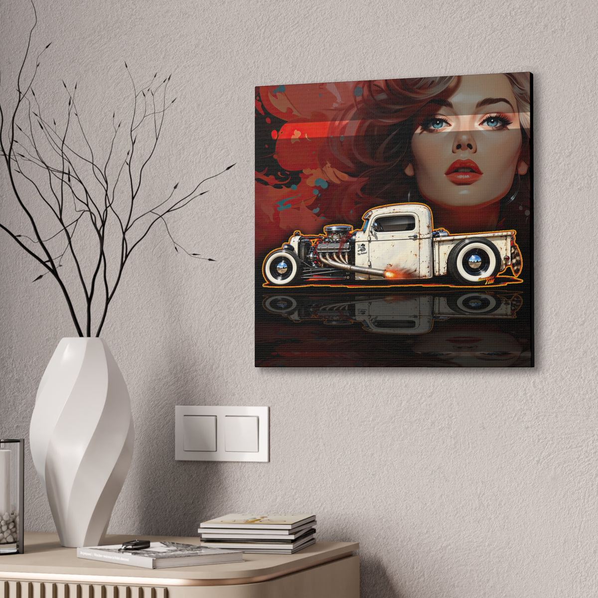 OUTLAW 150 Hot Rod Rat Rod Collectible Fireball Art Canvas Stretched Print