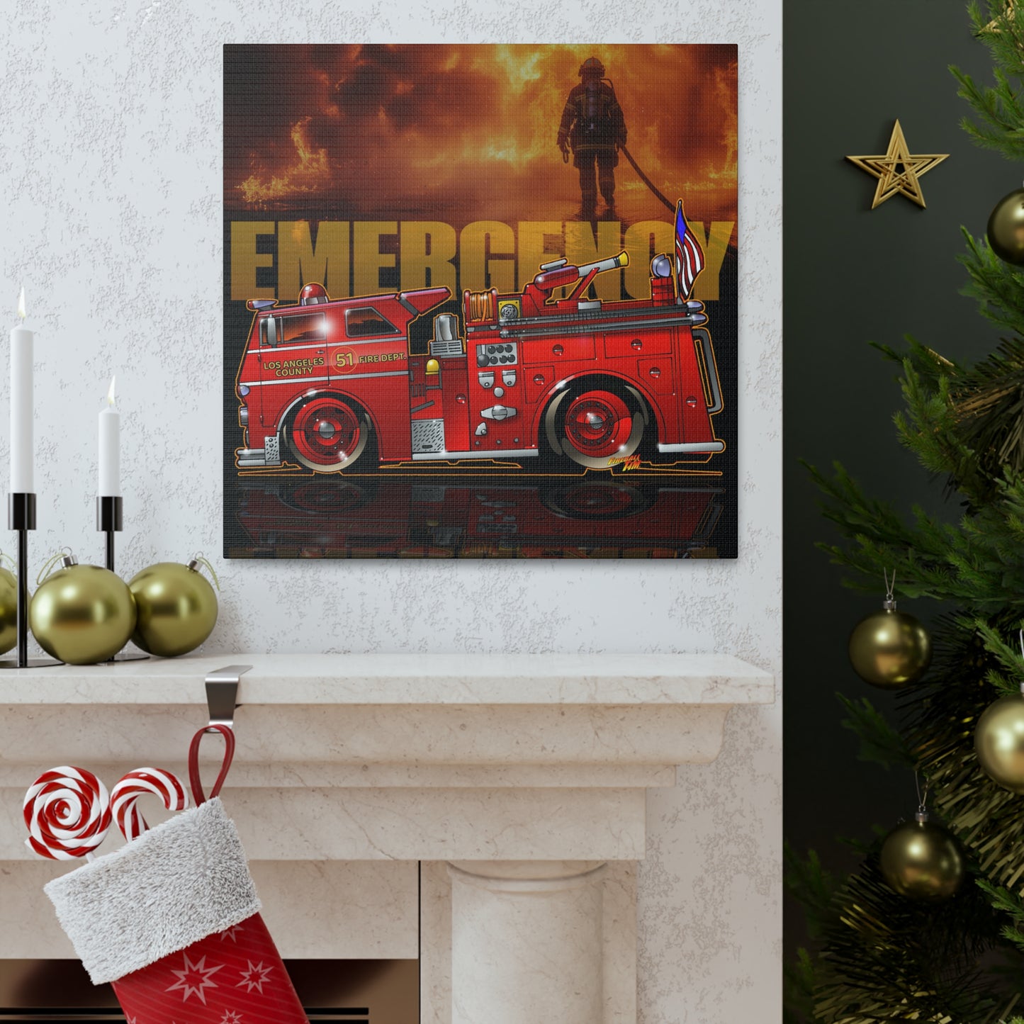 EMERGENCY ENGINE 51 MASTERPRINT Fire Engine Concept Art Canvas Print 3 Sizes