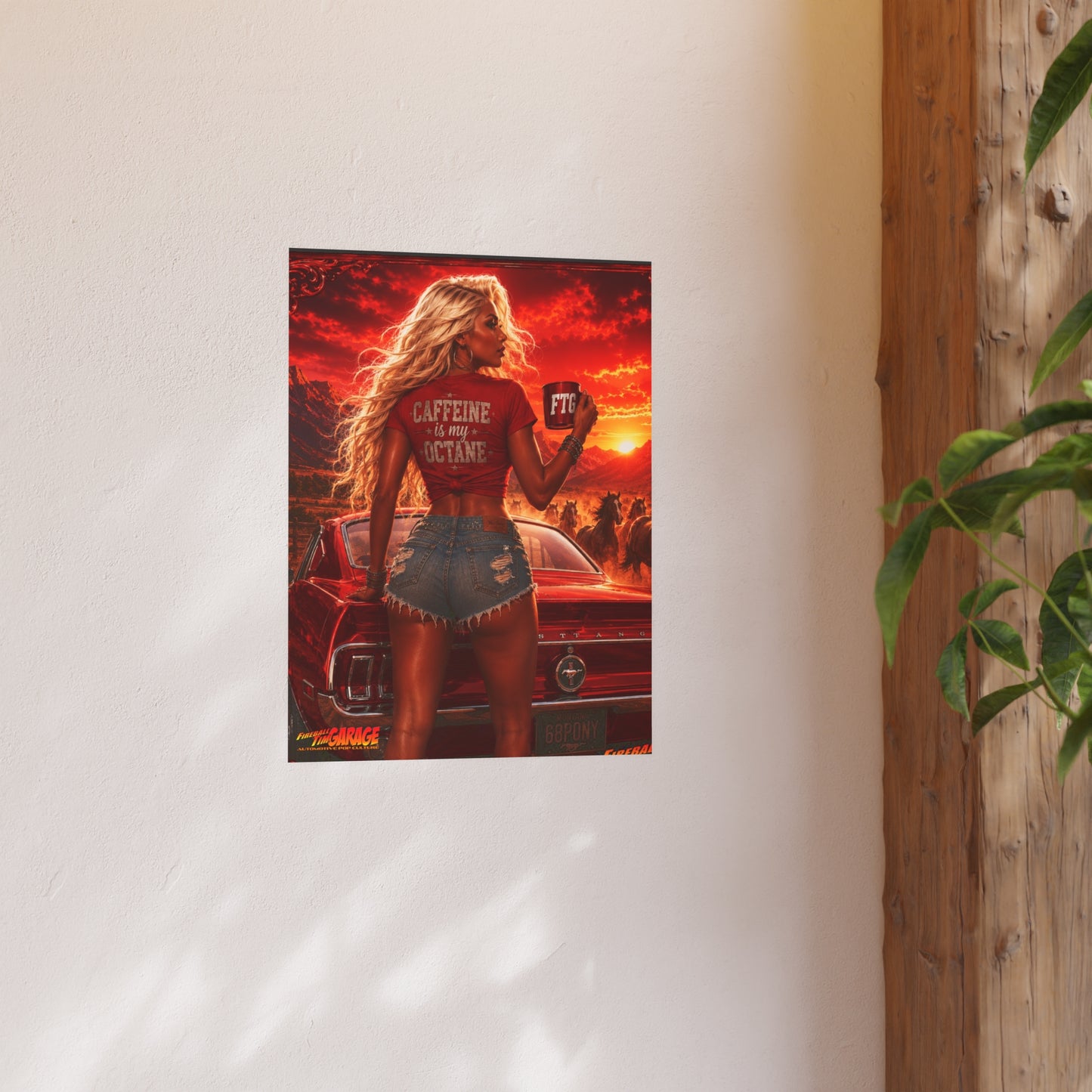 CINNABON FIRE ROAST Ford Mustang Vintage Fireball Art Travel Pinup Poster