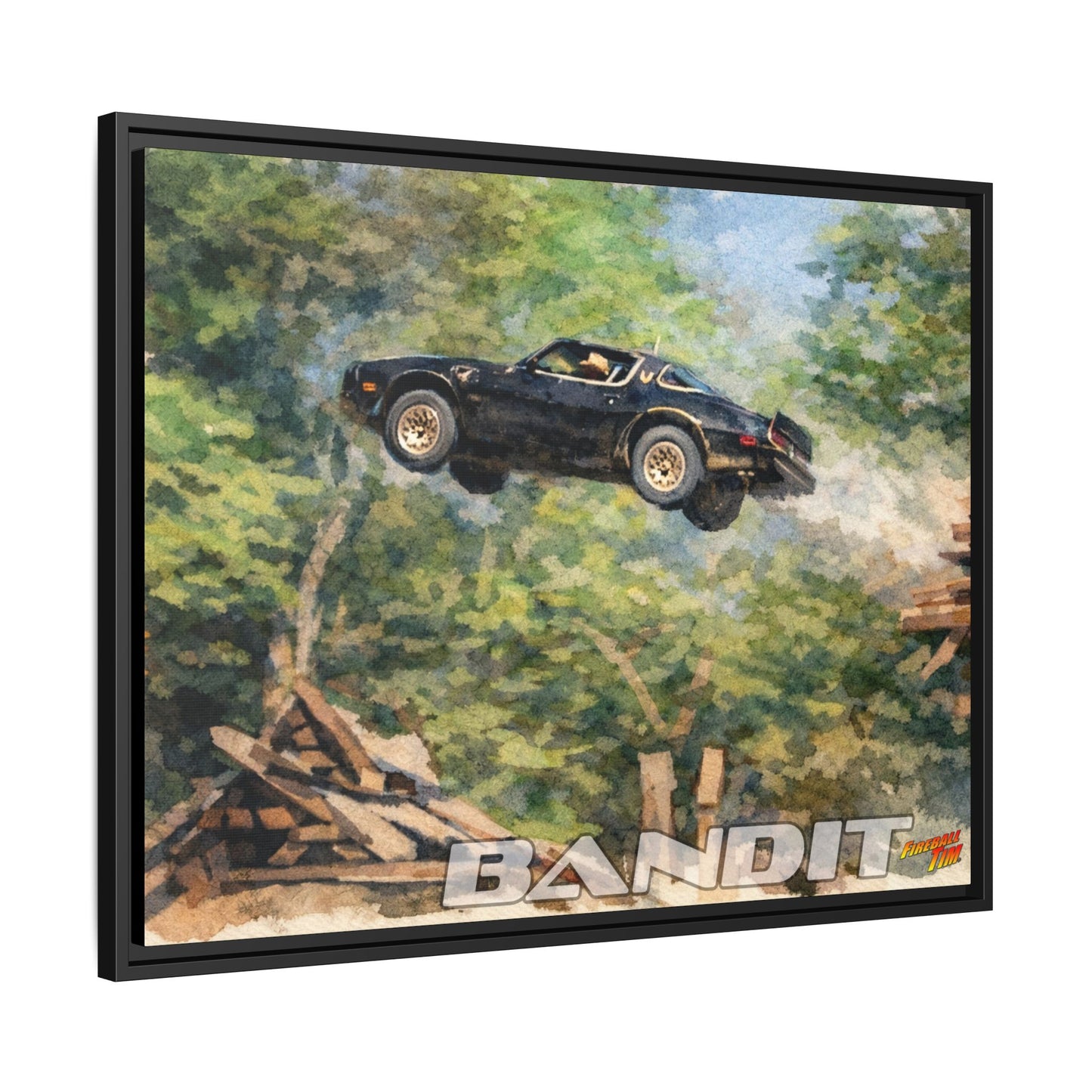SMOKEY AND THE BANDIT TRANS AM WATERCOLOR PAINTING Fireball Movie Car Canvas Print - Framed 24x18