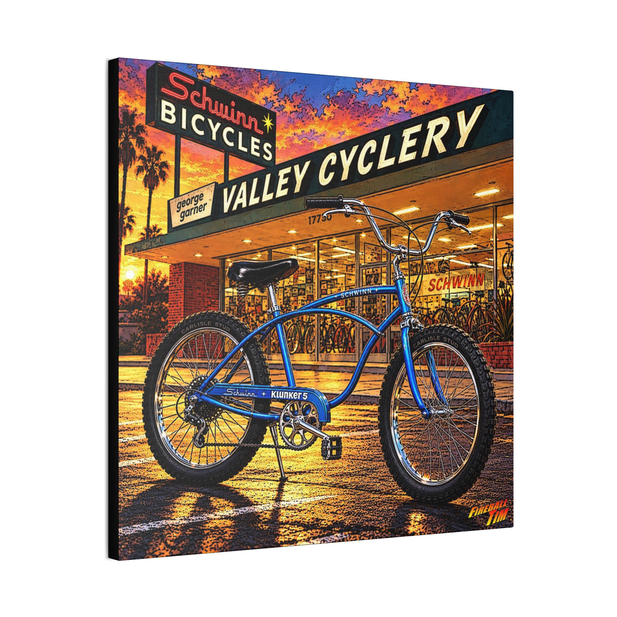 SCHWINN KLUNKER 5 BICYCLE Collectible Fireball Art Canvas Stretched Print