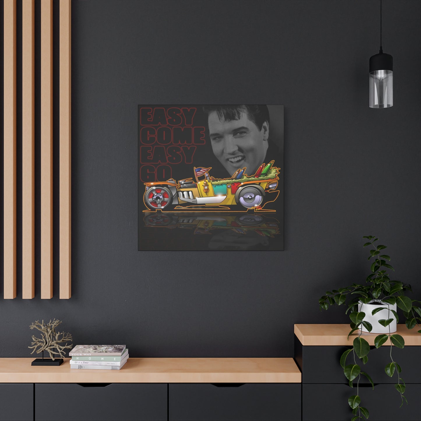MONGREL T HOT ROD Elvis Easy Come Easy Go Fireball Canvas Art Wall Print