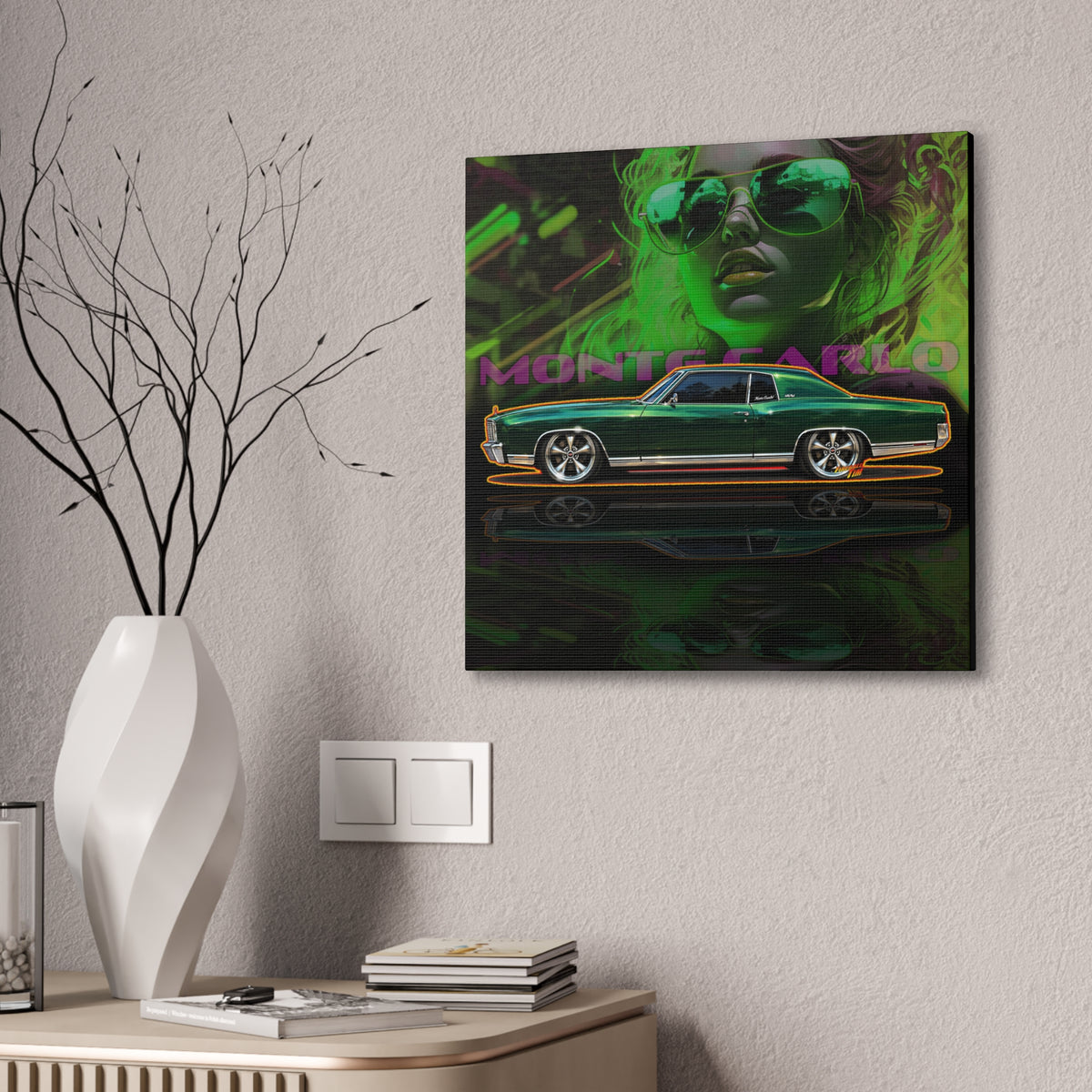 CHEVY MONTE CARLO 1971 Collectible Fireball Art Canvas Stretched Print