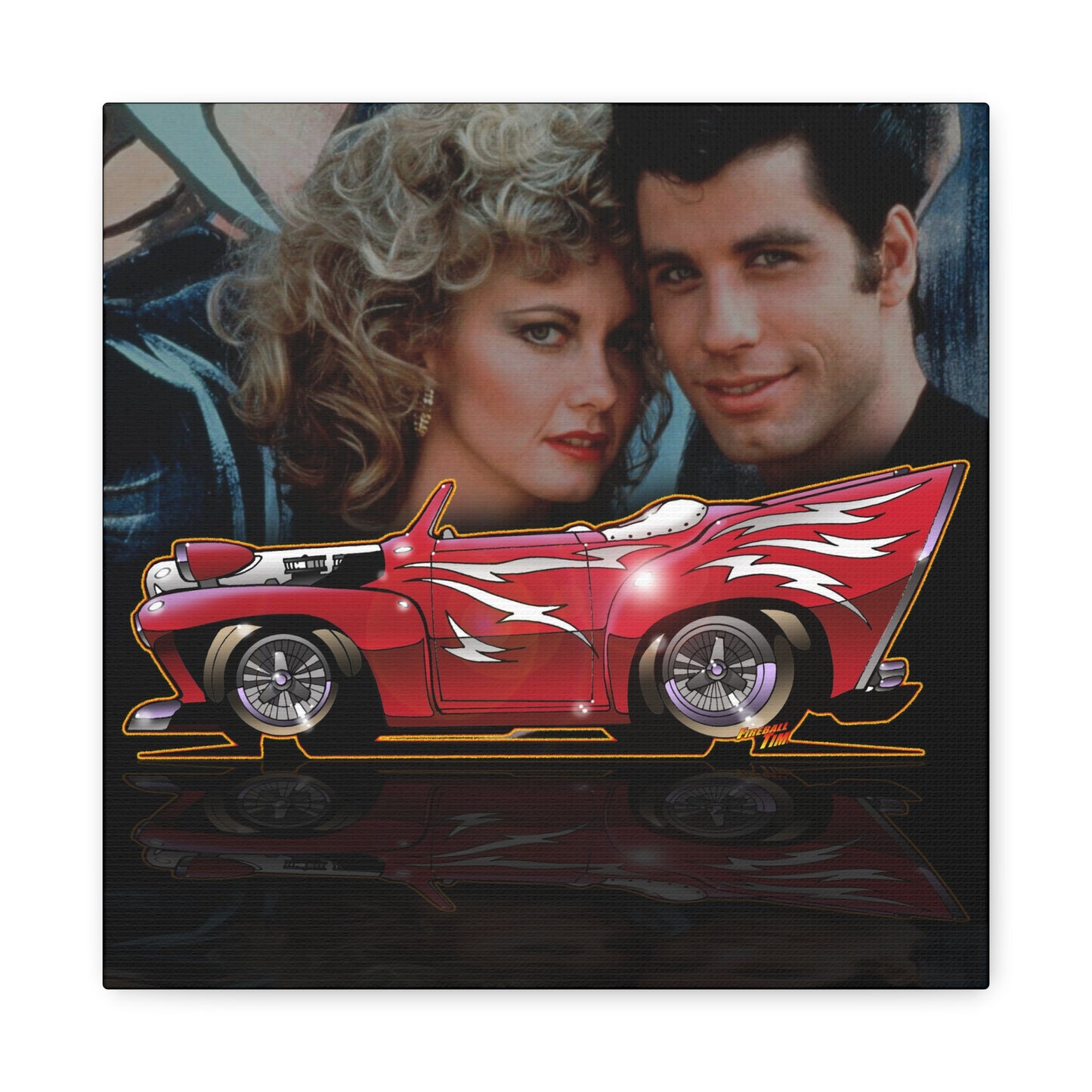 GREASED LIGHTNING Hot Rod Movie Car Canvas Art Wall Print - 12x12