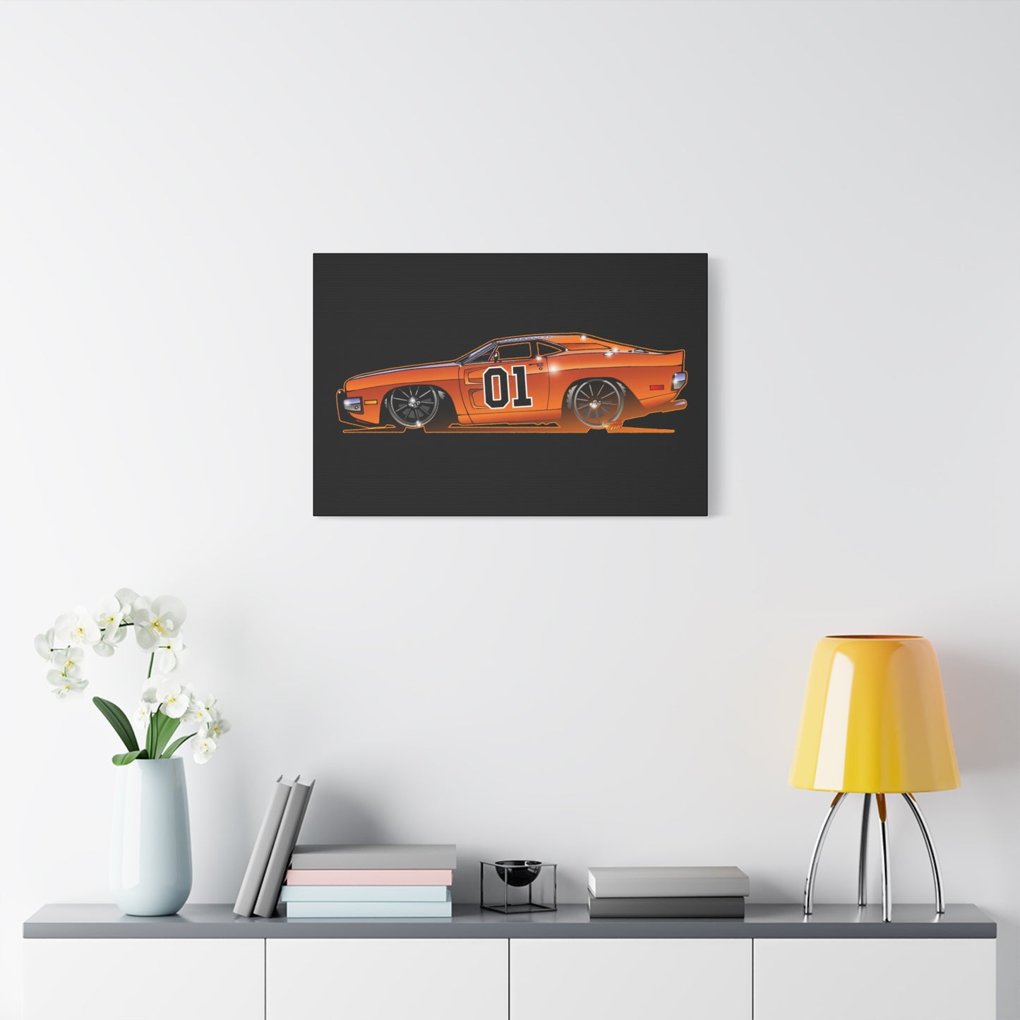 DUKES OF HAZZARD General Lee Dodge Charger Fireball Art Canvas Wall Print