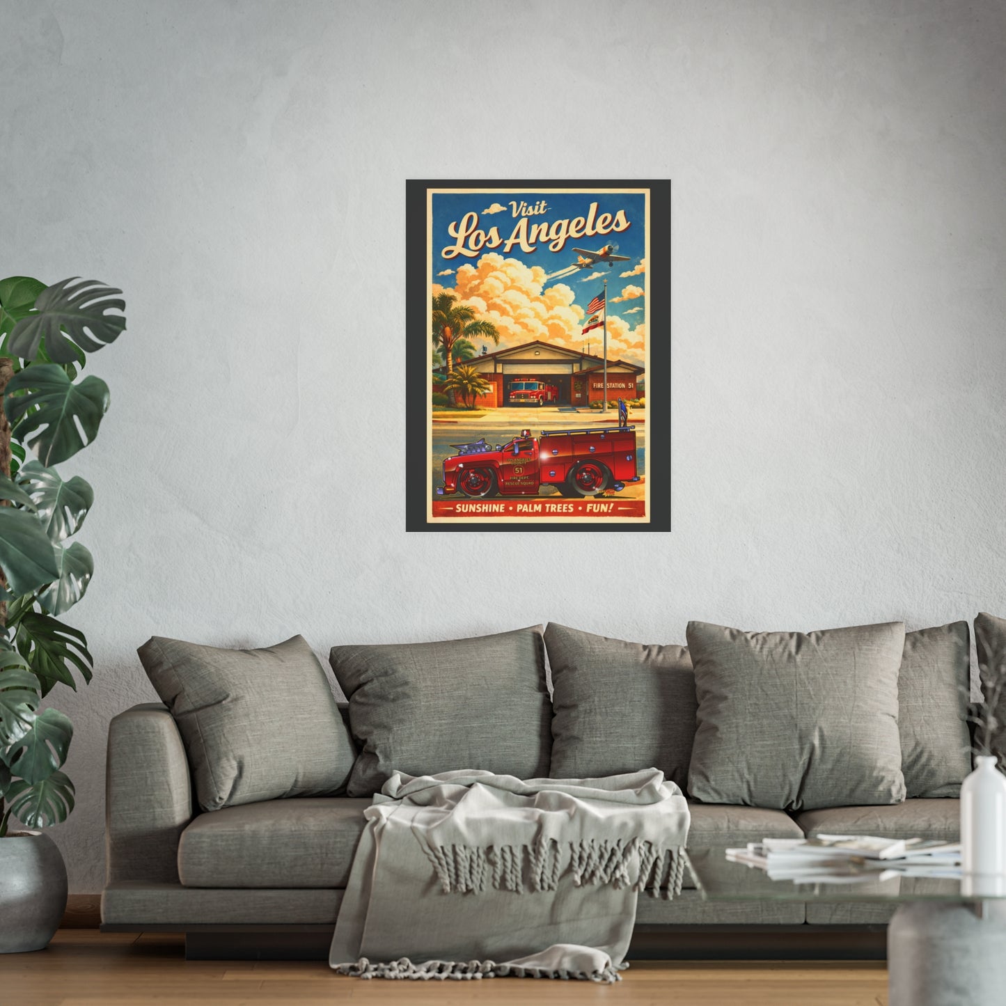 VISIT LOS ANGELES Emergency Station 51 Satin/Matte Fireball Art Poster