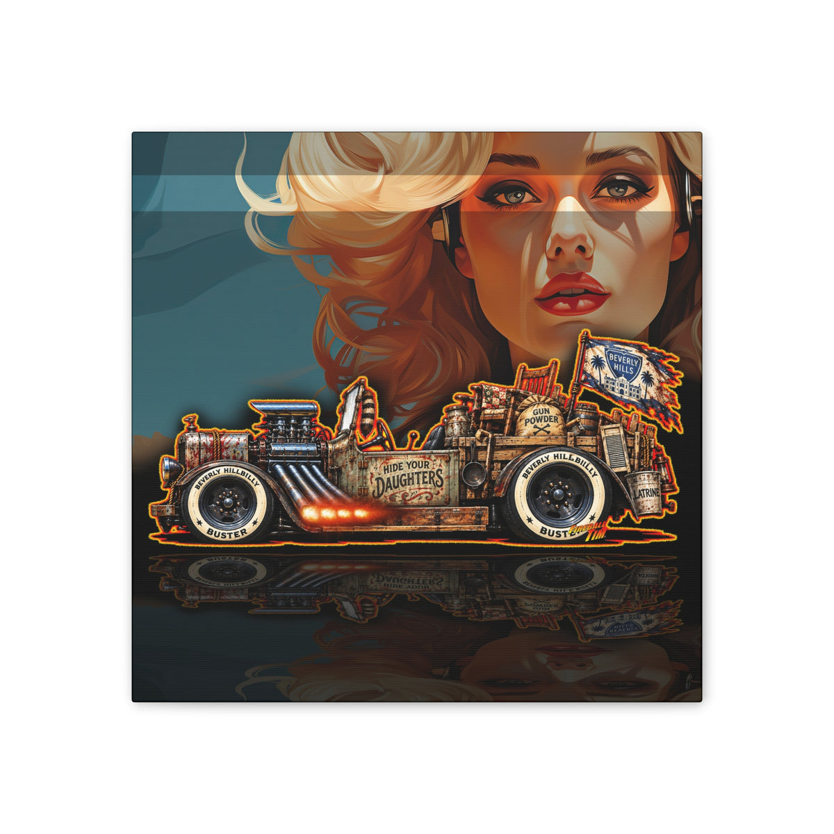 BEVERLY HILLBILLIES Hillbilly Buster Hot Rod Collectible Fireball Art Canvas Stretched Print
