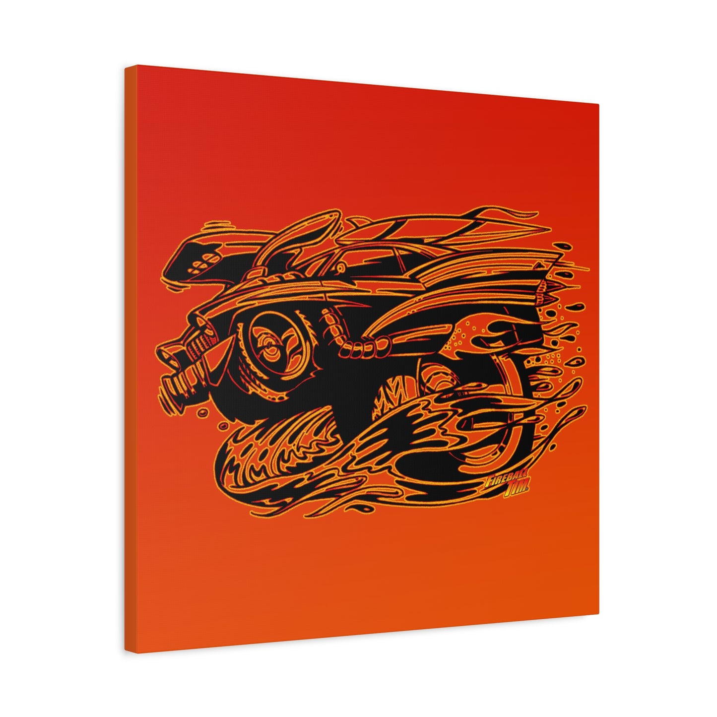 HOT ROD CHEVY Muscle Car Fireball Art Canvas Wall Print - Multiple Sizes