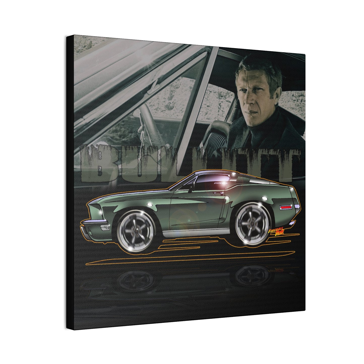 BULLITT FORD MUSTANG Steve McQueen Fireball Art Canvas Print - 3 Sizes