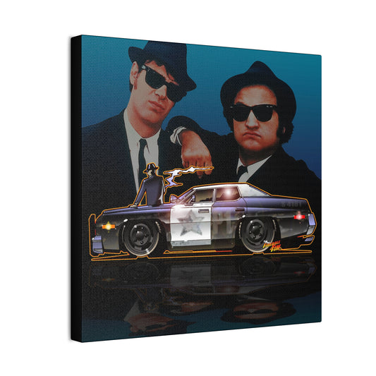 Retro BLUES BROTHERS BLUESMOBILE Canvas Art - Cool Car & Iconic Duo 2 Sizes