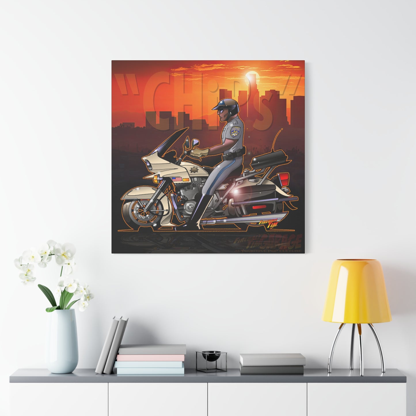 CHiPS TV Show Kawasaki Motorcycle Fireball Art Canvas Print