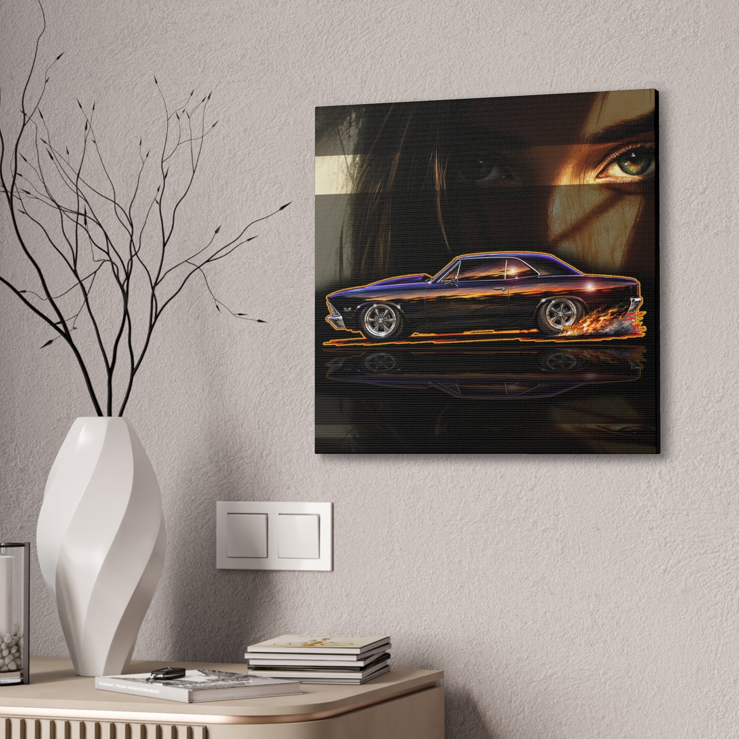 CHEVROLET CHEVY CHEVELLE 1966 Collectible Fireball Art Canvas Stretched Print
