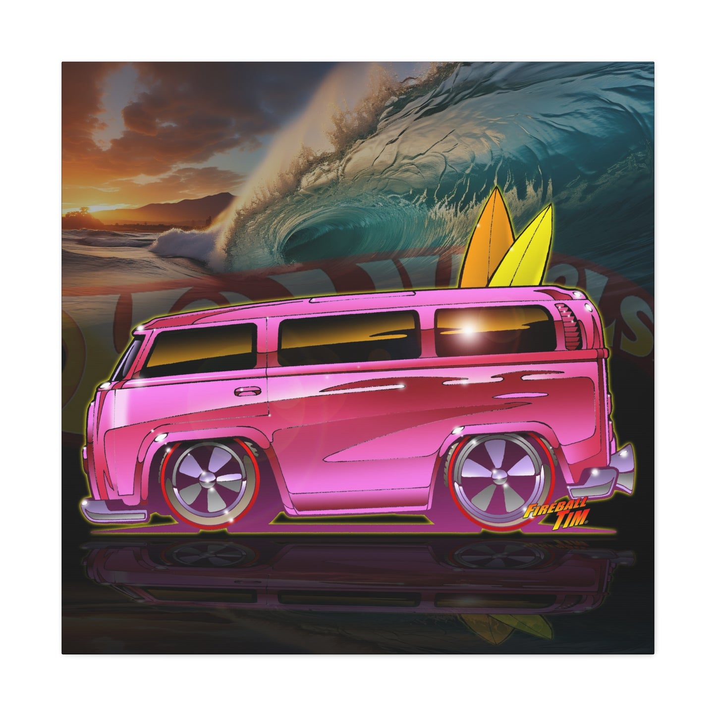 HOT WHEELS PINK BEACH BOMB BUS Fireball Art Canvas Print