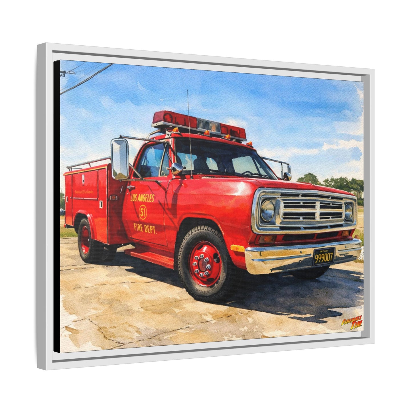 EMERGENCY SQUAD 51 WATERCOLOR PAINTING Fireball TV Car Canvas Print - Framed | Wall Art 24x18