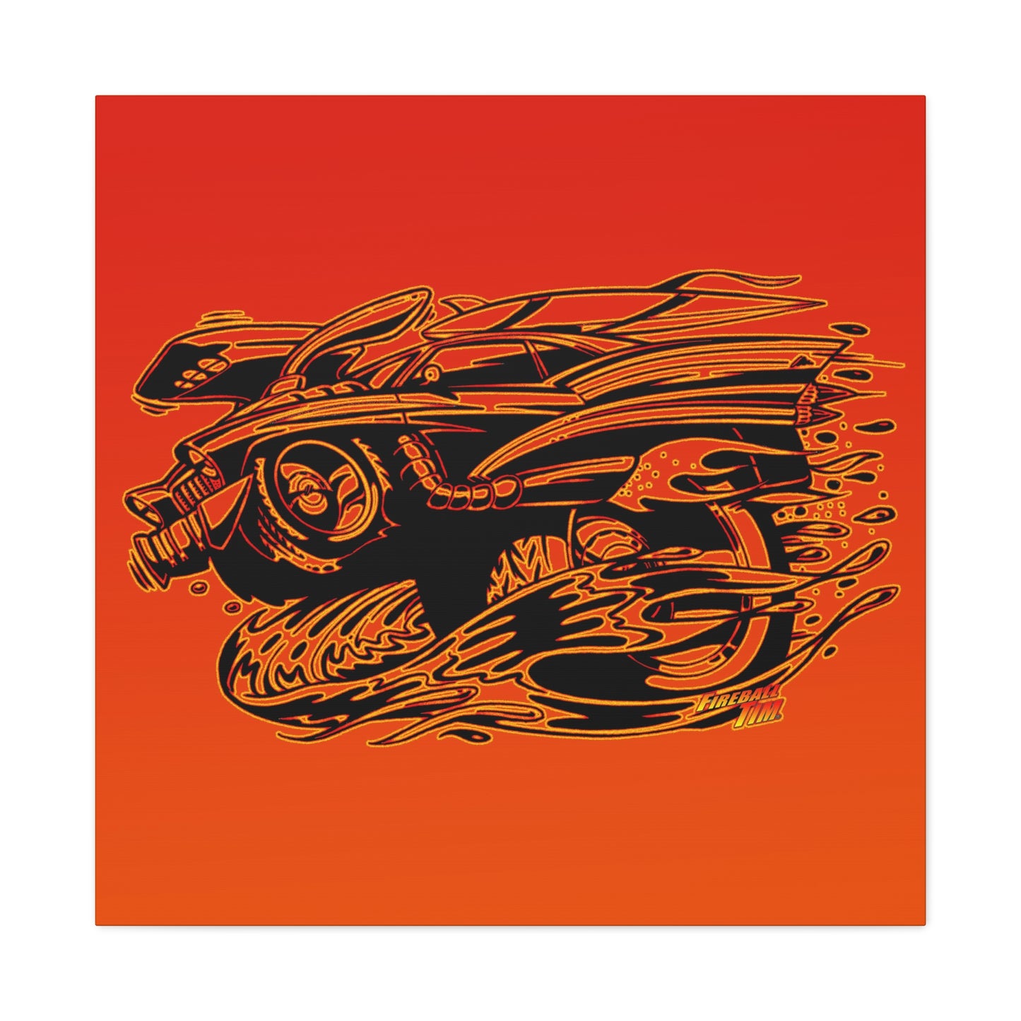 HOT ROD CHEVY Muscle Car Fireball Art Canvas Wall Print - Multiple Sizes