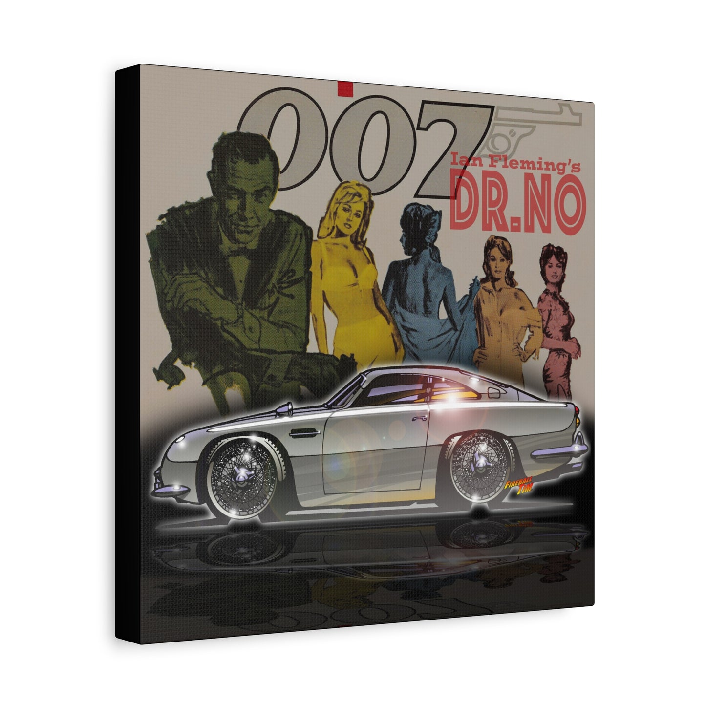 DR. NO ASTON MARTIN DB5 James Bond Fireball Art Canvas Wall Print - 3 Sizes