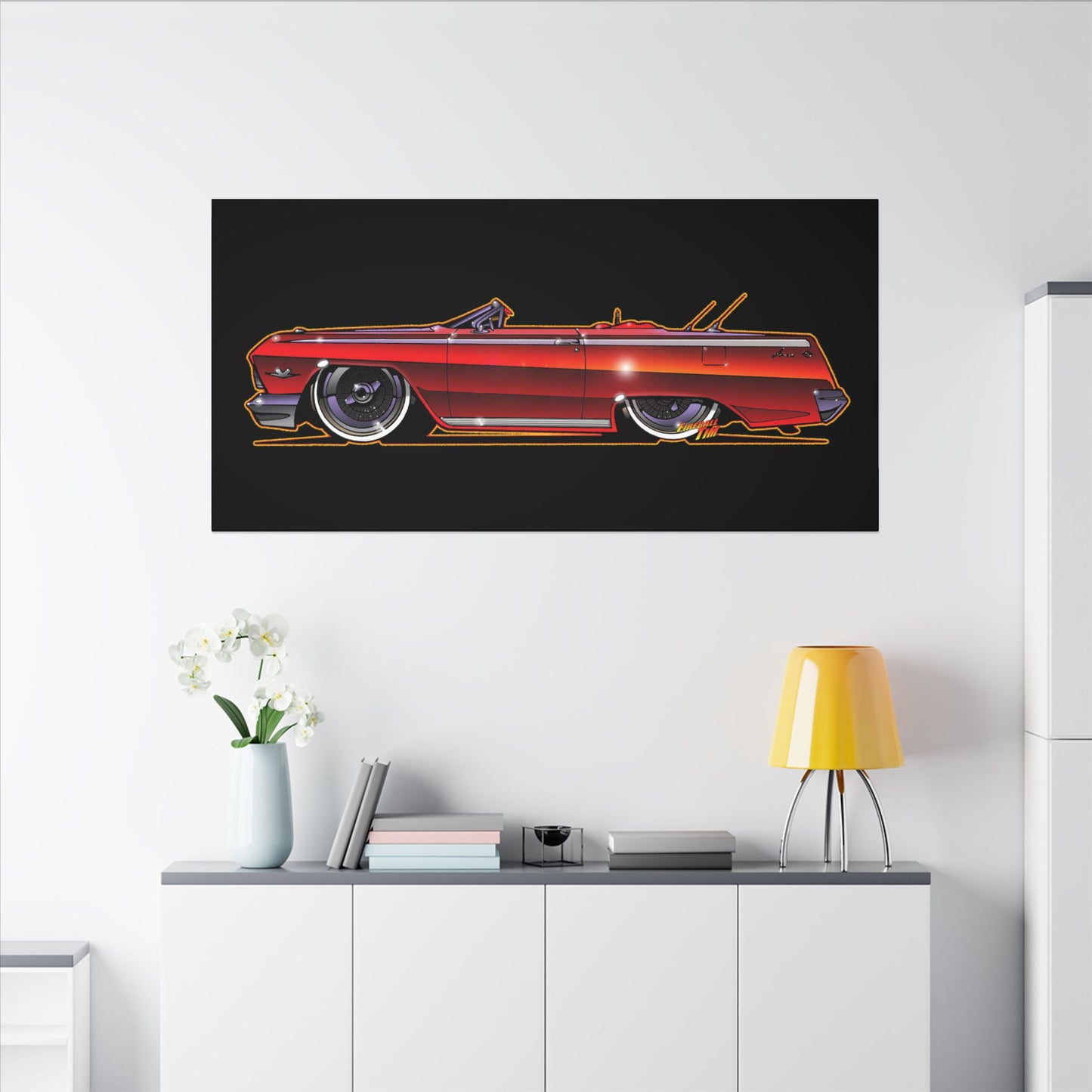 CHEVY IMPALA LOWRIDER Fireball Art Canvas Print