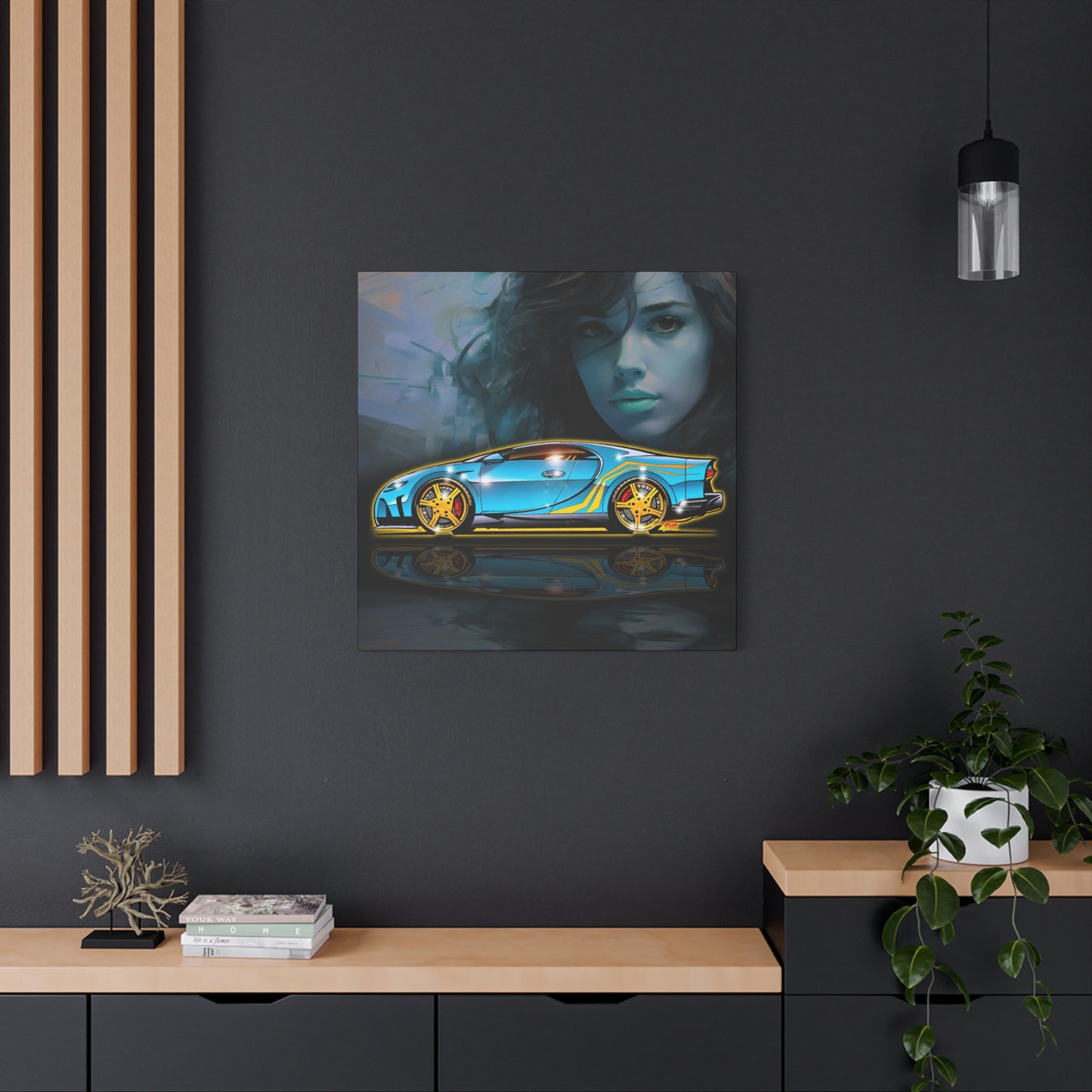 BUGATTI CHIRON Hypercar Fireball Art Canvas Wall Print