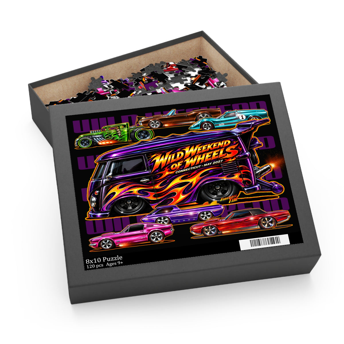 WILD WEEKEND of WHEELS Hot Wheels Jigsaw Puzzle — Retro Hot Rods (120/252/500‑Piece)