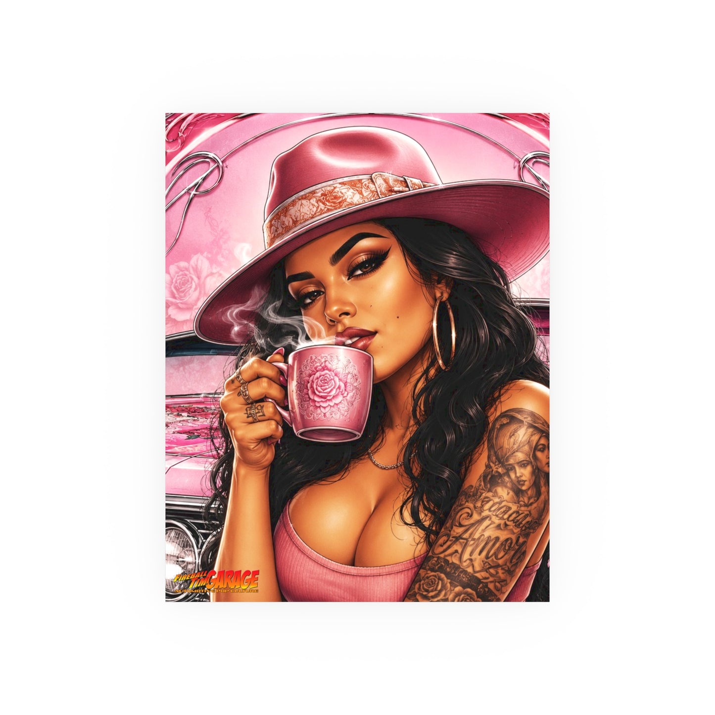 MEXICAN ROSE Lowrider Vintage Fireball Art Travel Poster Satin/Matte