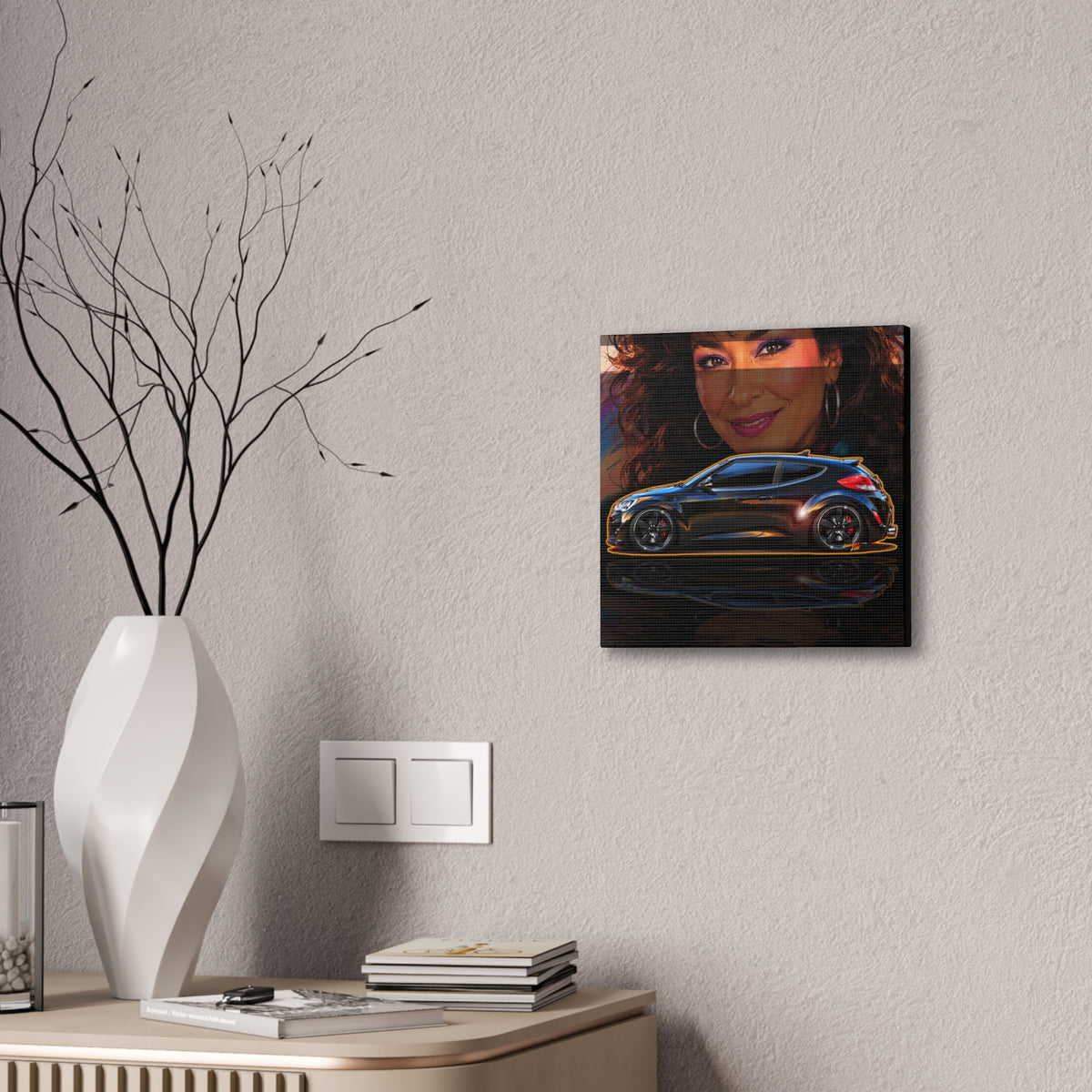 HYUNDAI VELOSTER 2012 Black Betty Collectible Fireball Art Canvas Stretched Print