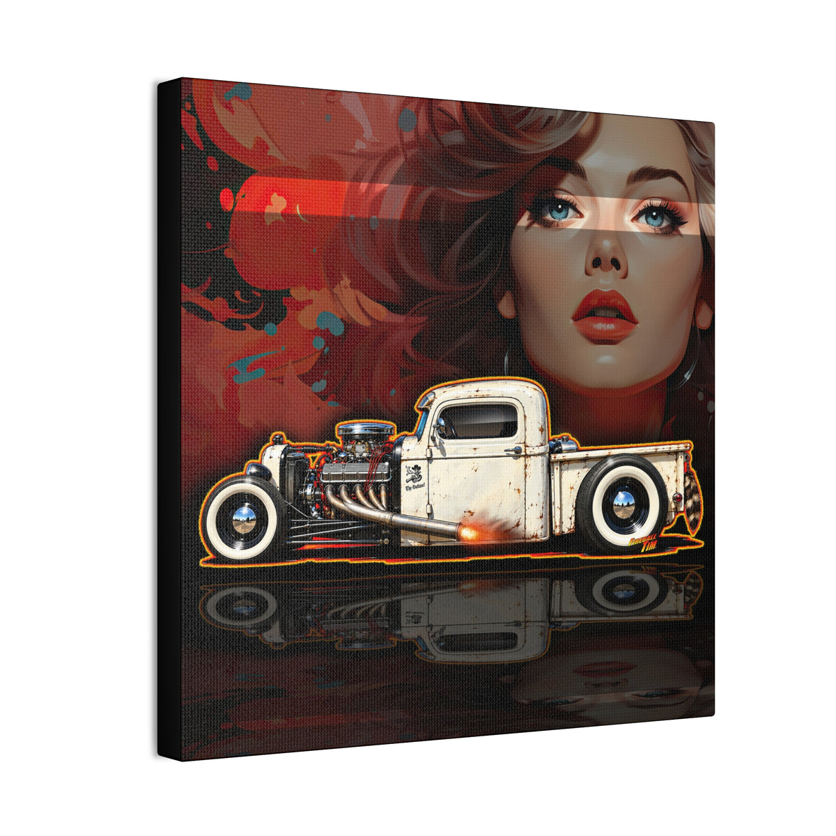 OUTLAW 150 Hot Rod Rat Rod Collectible Fireball Art Canvas Stretched Print