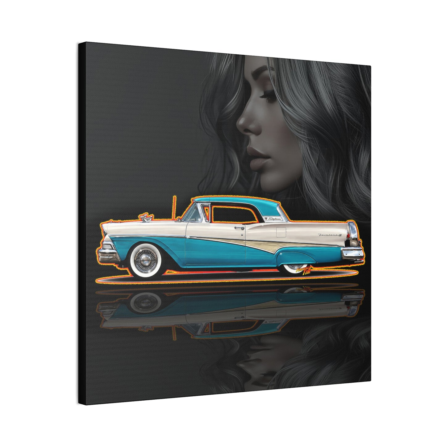 FORD FAIRLANE SKYLINER 1958 Collectible Fireball Art Canvas Stretched Print