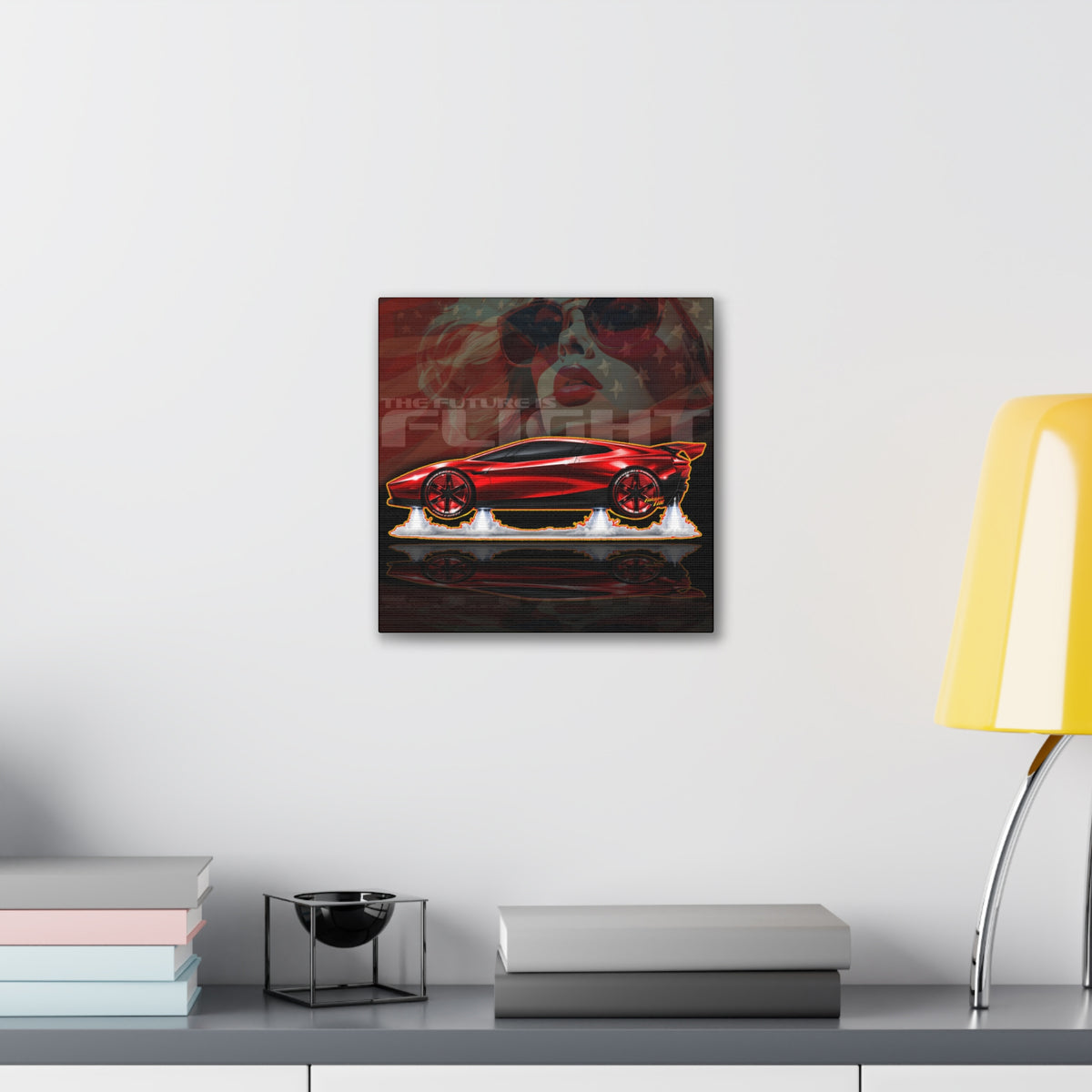 TESLA FLYING ROADSTER Collectible Fireball Art Canvas Stretched Print