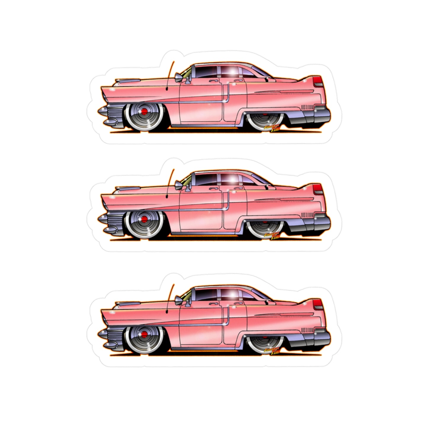 ELVIS THE KING PINK 1955 CADILLAC Fireball Art Vinyl Decal Set