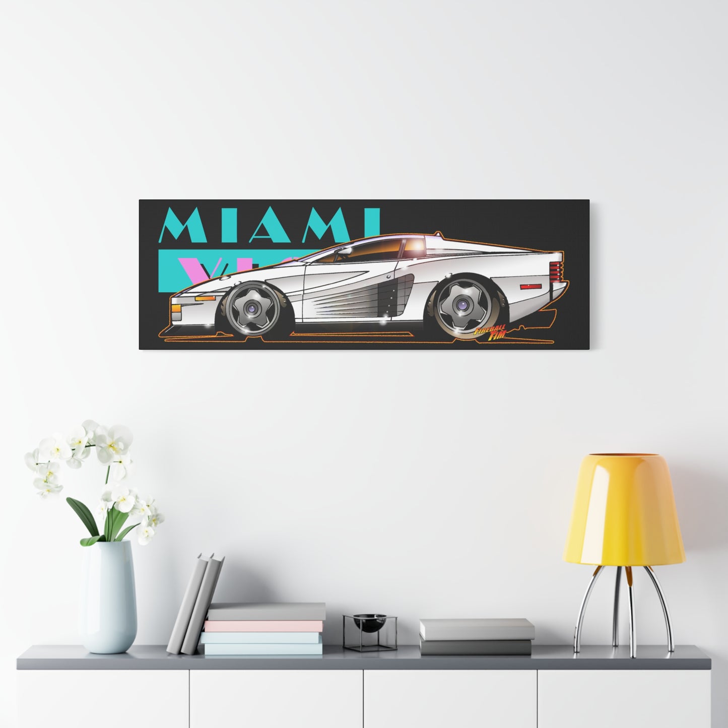 MIAMI VICE FERRARI TESTAROSSA Fireball Canvas Art Wall Print