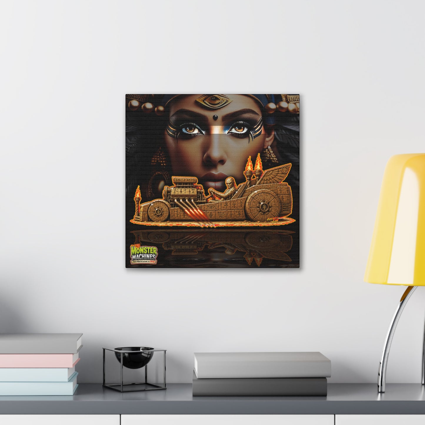 MONSTER MACHINES The Mummy Halloween Collectible Fireball Art Canvas Stretched Print