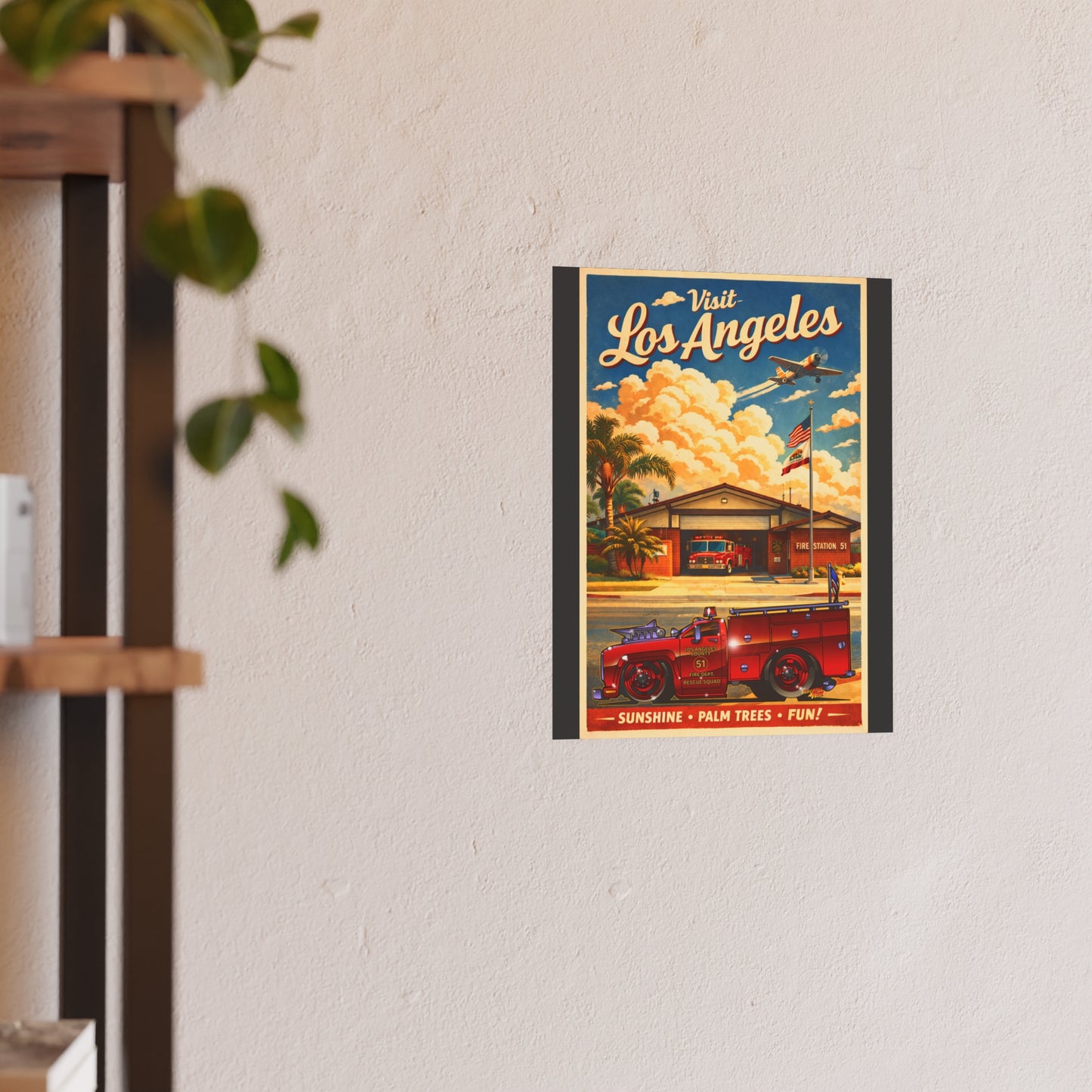 VISIT LOS ANGELES Emergency Station 51 Satin/Matte Fireball Art Poster