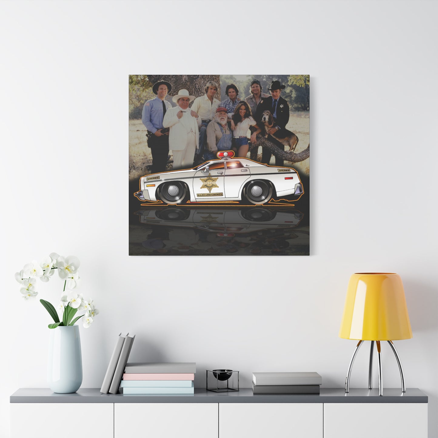 DUKES OF HAZZARD SHERIFF POLICE CAR Collectible Fireball Art Canvas Print