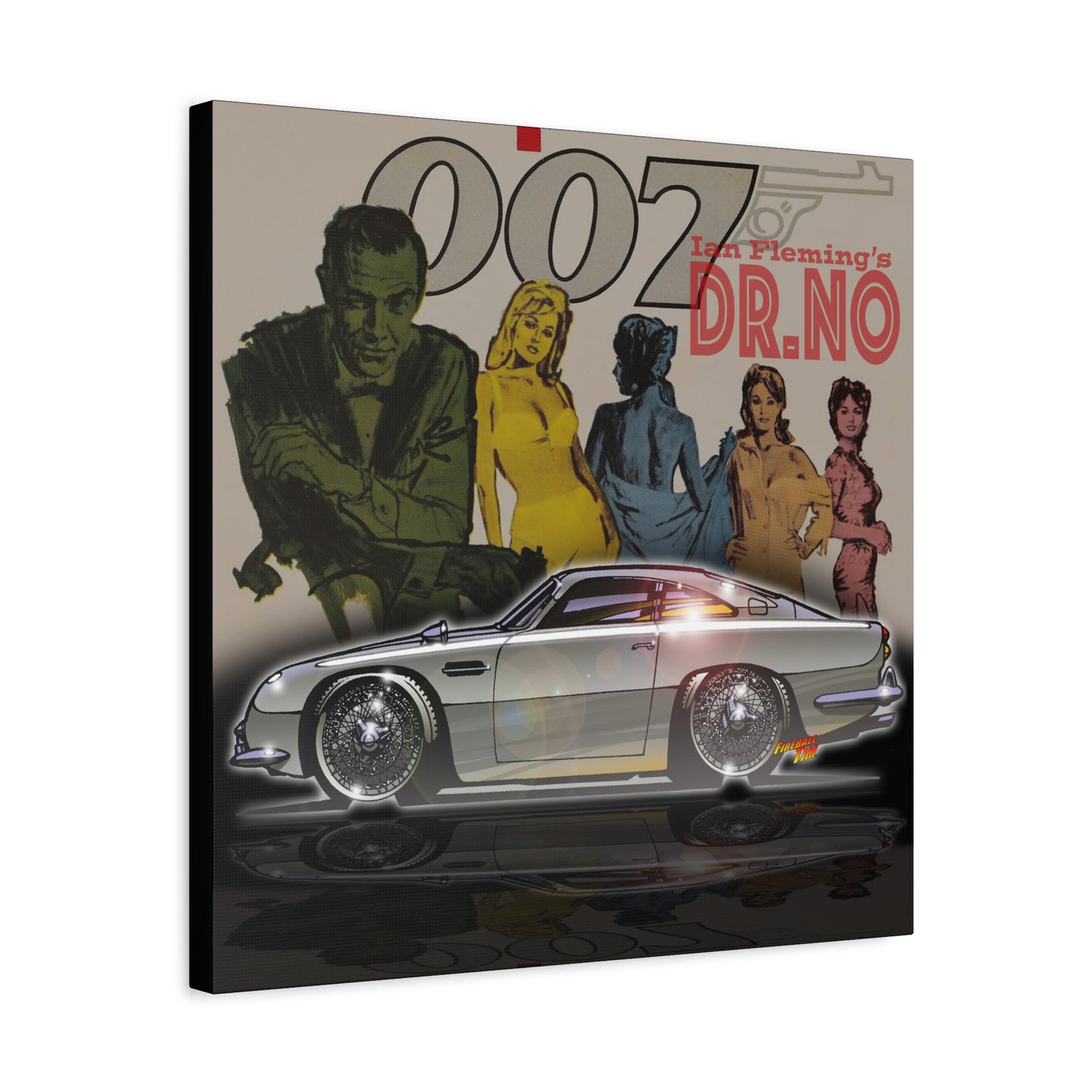 DR. NO ASTON MARTIN DB5 James Bond Fireball Art Canvas Wall Print - 3 Sizes
