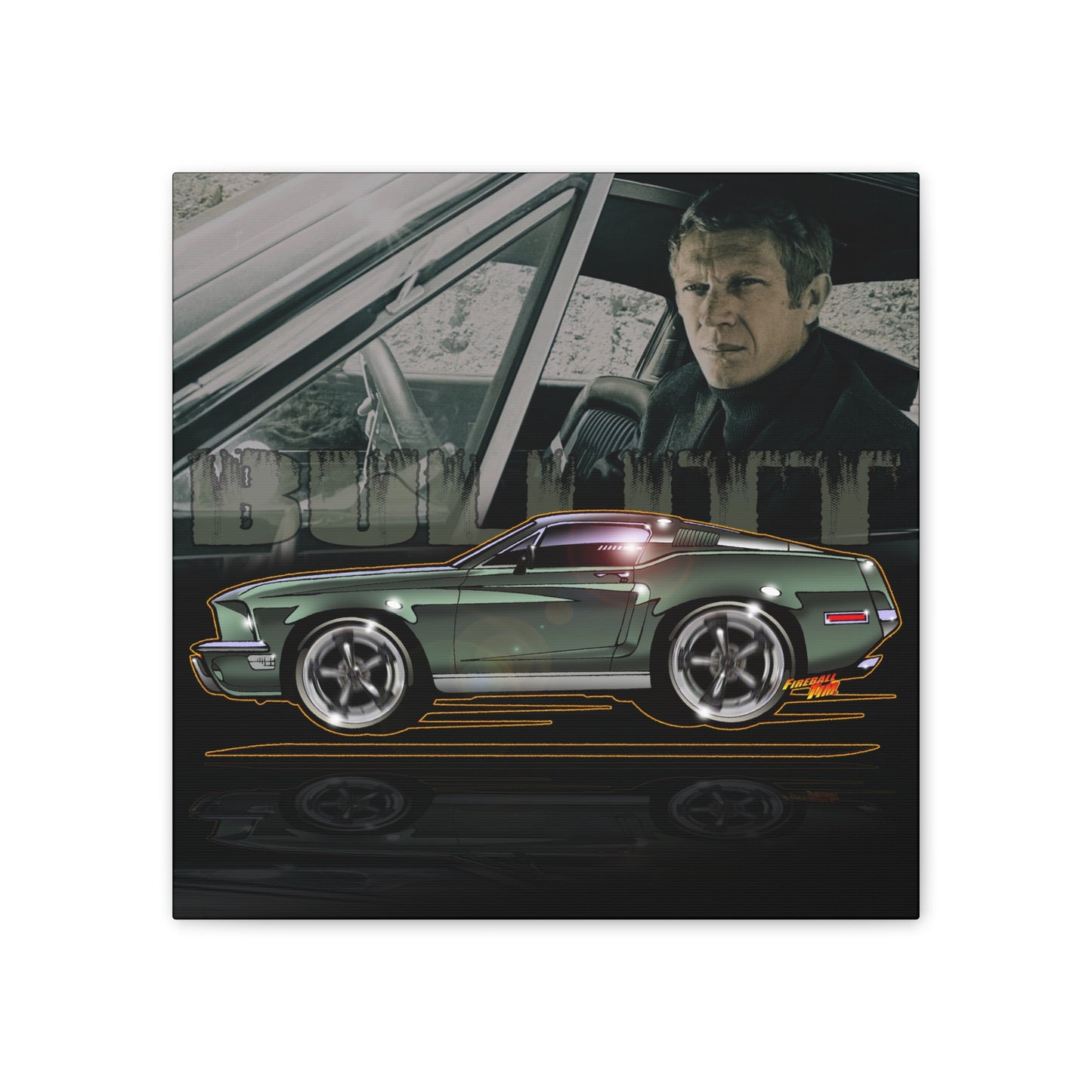 BULLITT FORD MUSTANG Steve McQueen Fireball Art Canvas Print - 3 Sizes