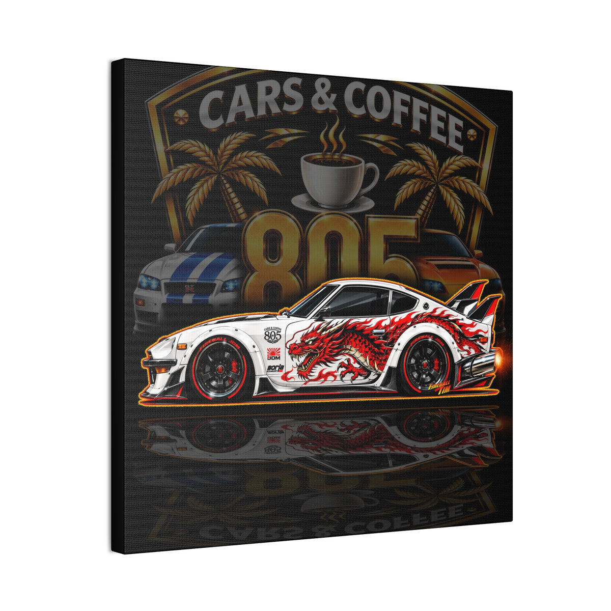 DATSUN 240Z JDM Cars & Coffee 805 Collectible Fireball Art Canvas Stretched Print