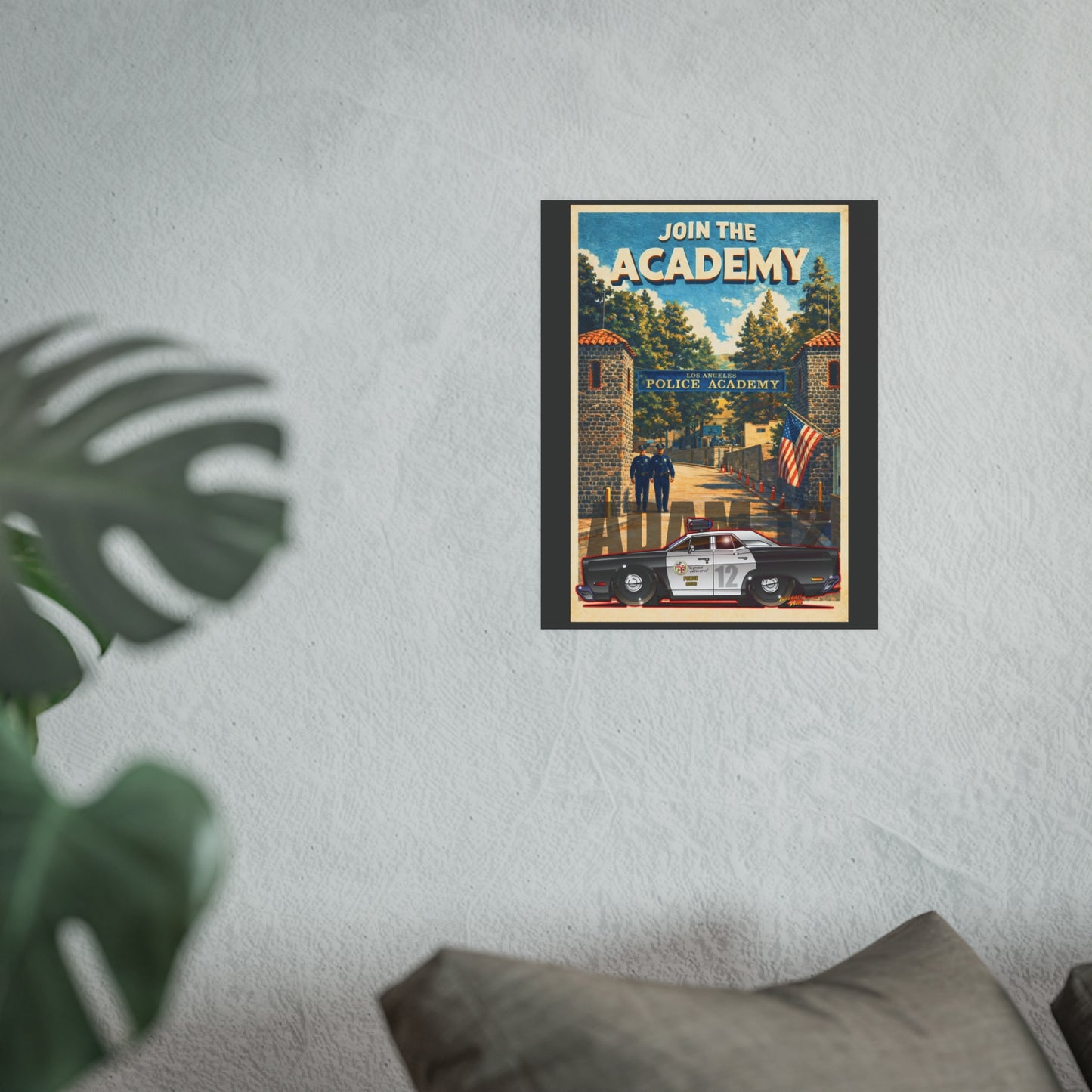 VISIT LOS ANGELES POLICE ACADEMY Adam 12 Plymouth Vintage Fireball Art Travel Poster Satin/Matte