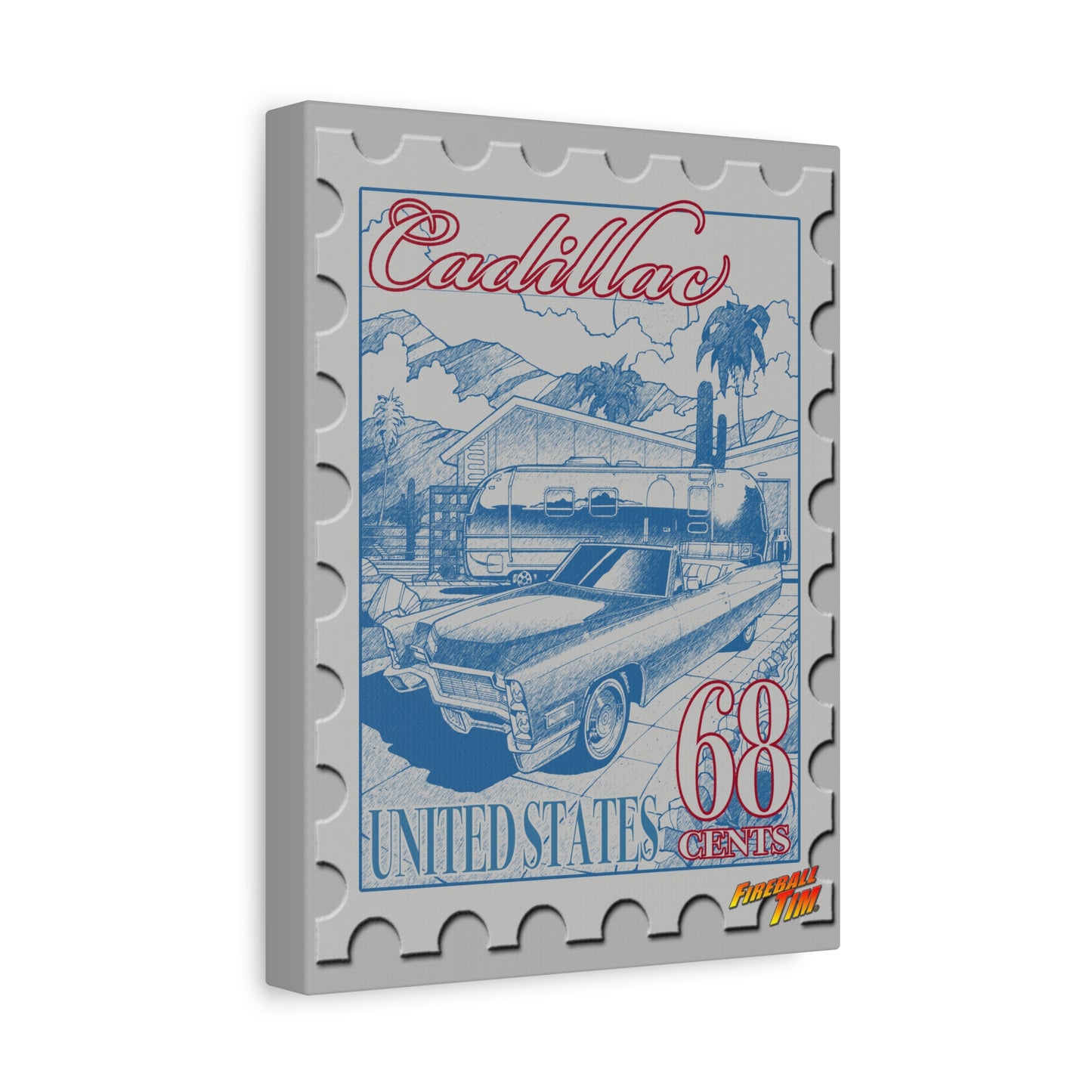 CADILLAC VINTAGE TRAILER 1968 Postage Stamp Fireball Art Canvas Print