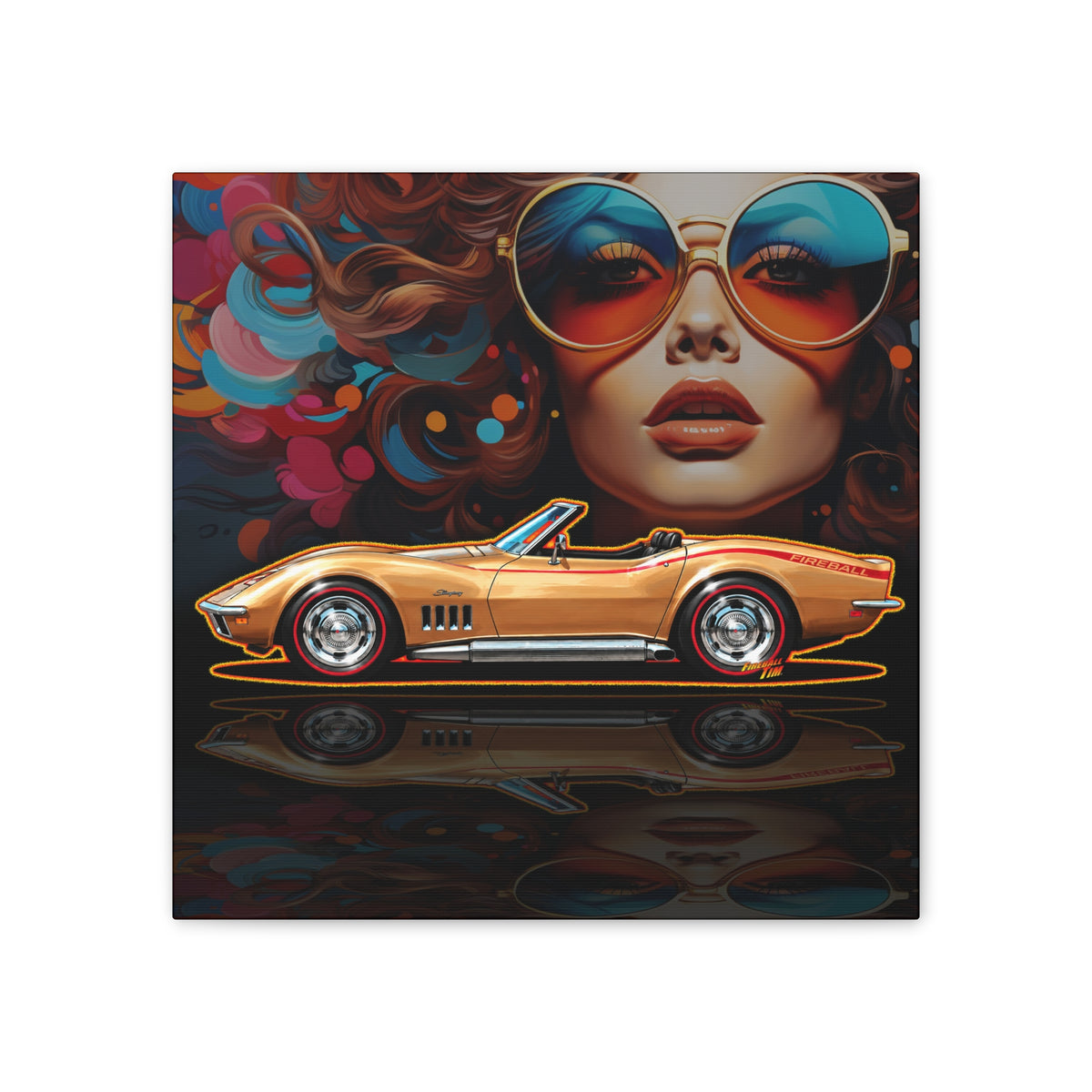 CHEVROLET CORVETTE 1969 Collectible Fireball Art Canvas Stretched Print
