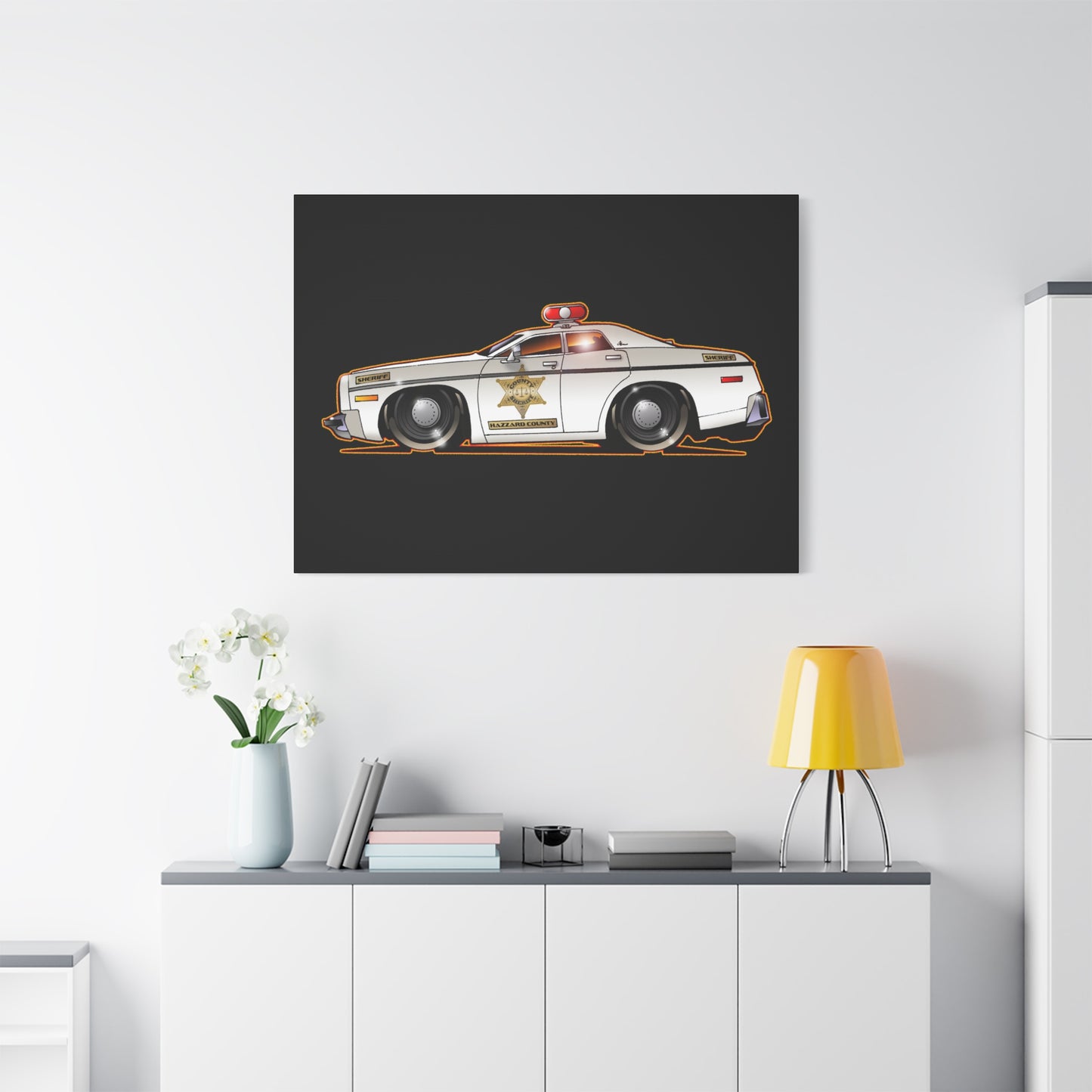 DUKES OF HAZZARD SHERIFF POLICE CAR Fireball Art Canvas Print