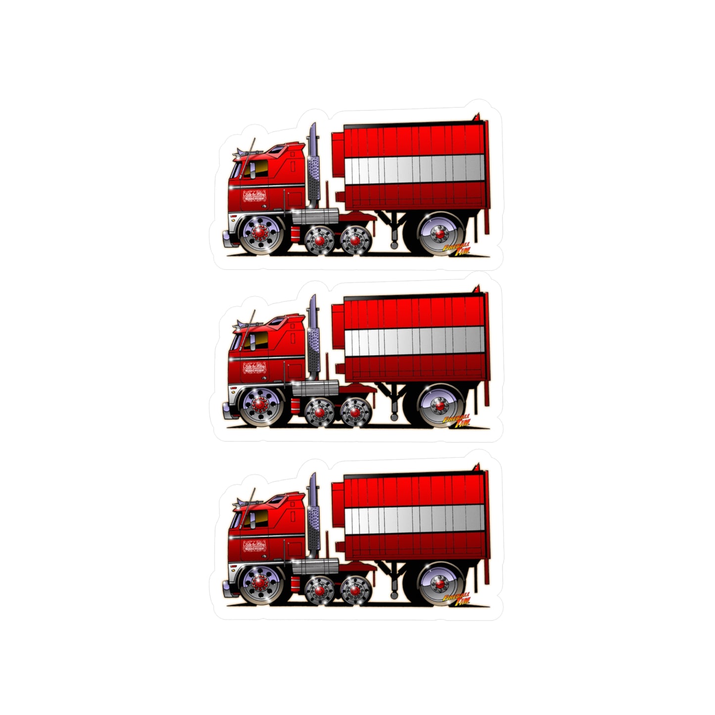 BJ AND THE BEAR Semi Truck Fireball Art Decal Sticker Set