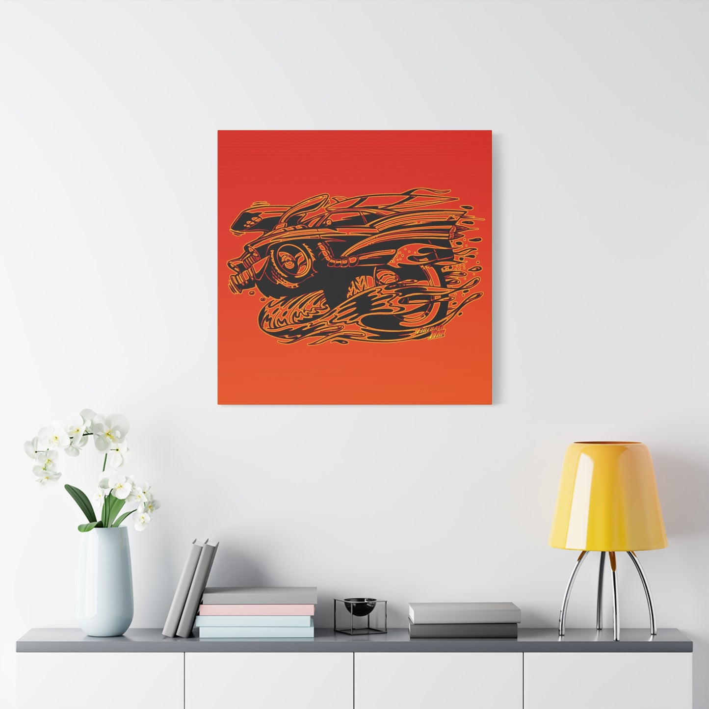 HOT ROD CHEVY Muscle Car Fireball Art Canvas Wall Print - Multiple Sizes