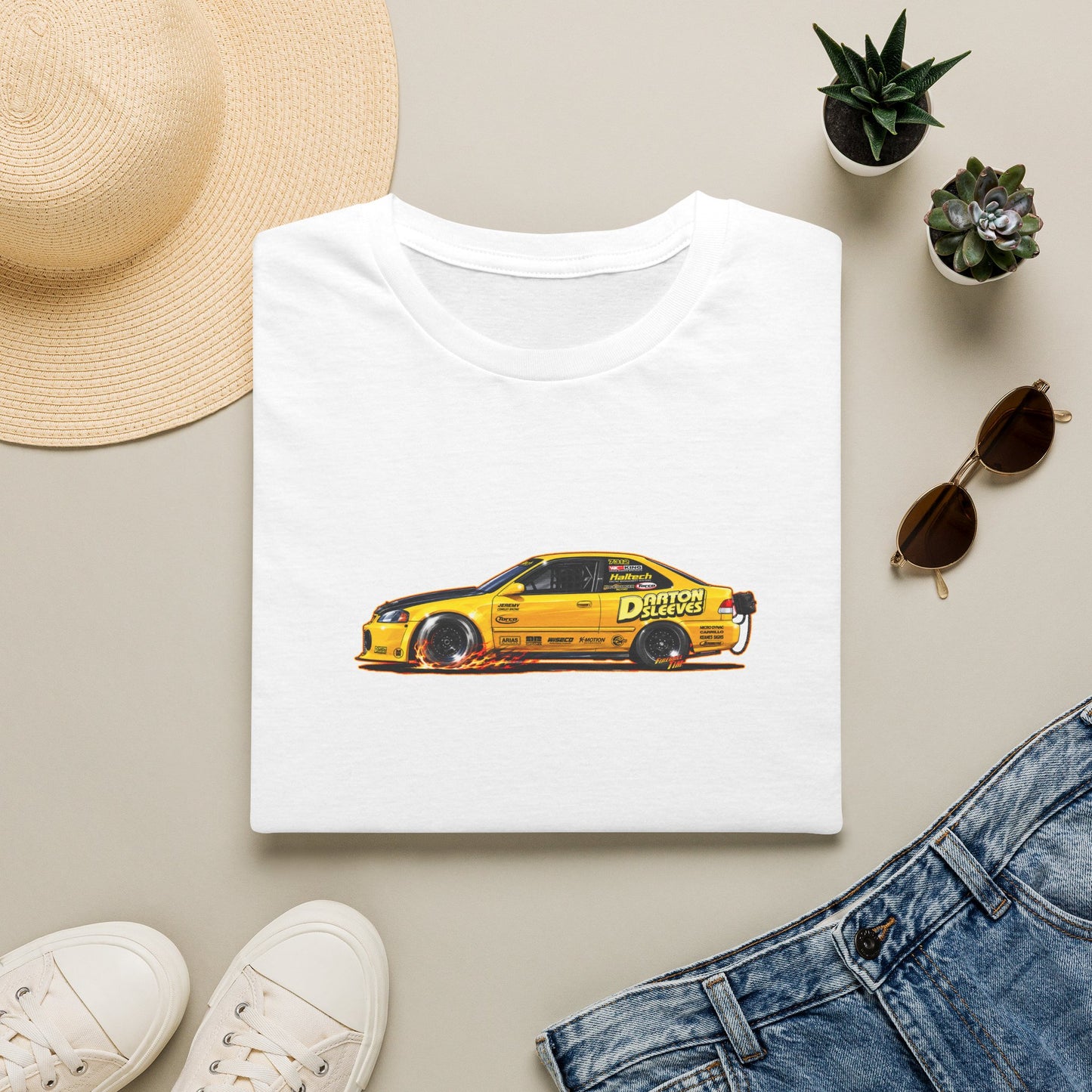 DARTON SLEEVES HONDA Drag Car Collectible Fireball Art Tee Shirt