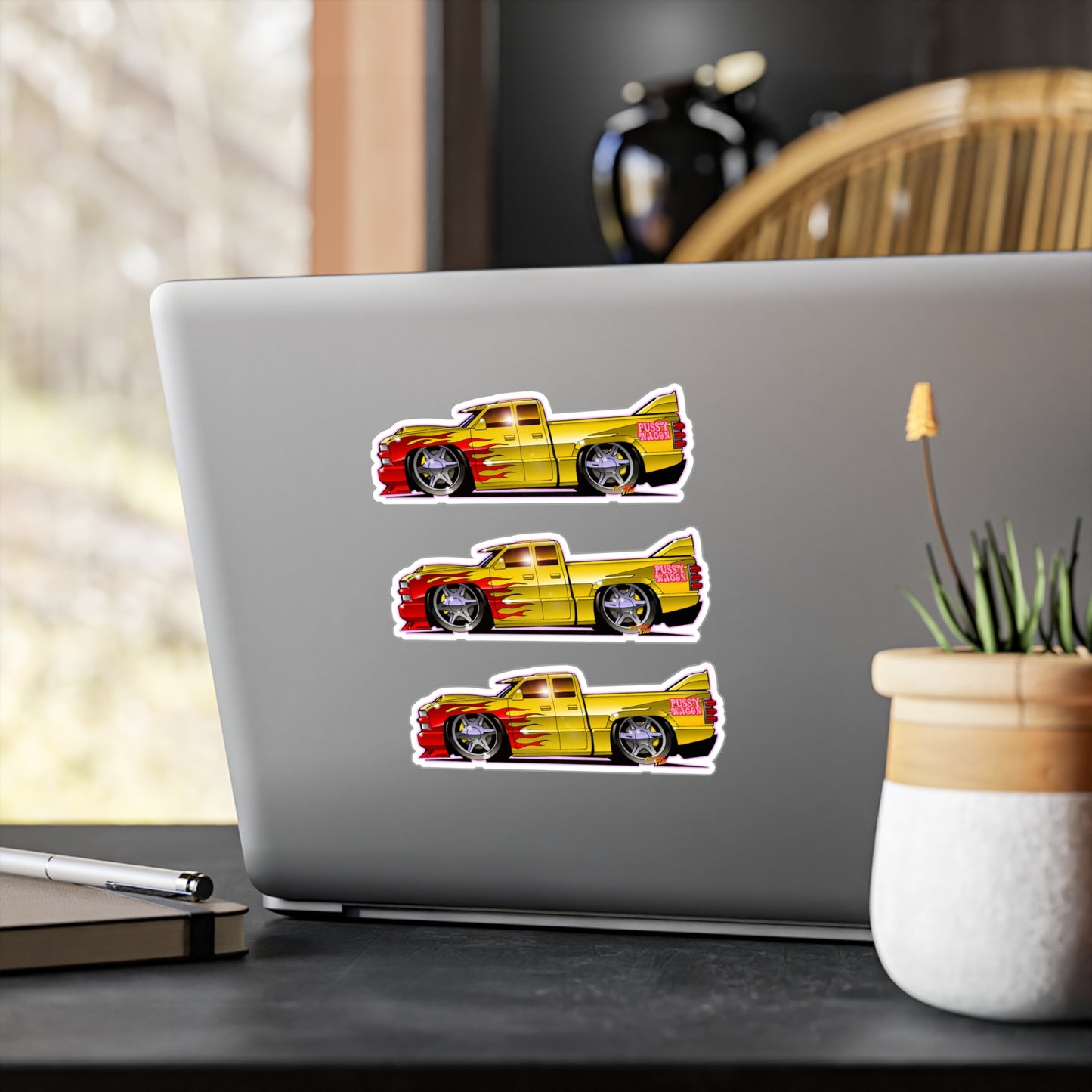 KILL BILL PUSSY WAGON Chevy Pickup Truck Fireball Art Vinyl Decal Set