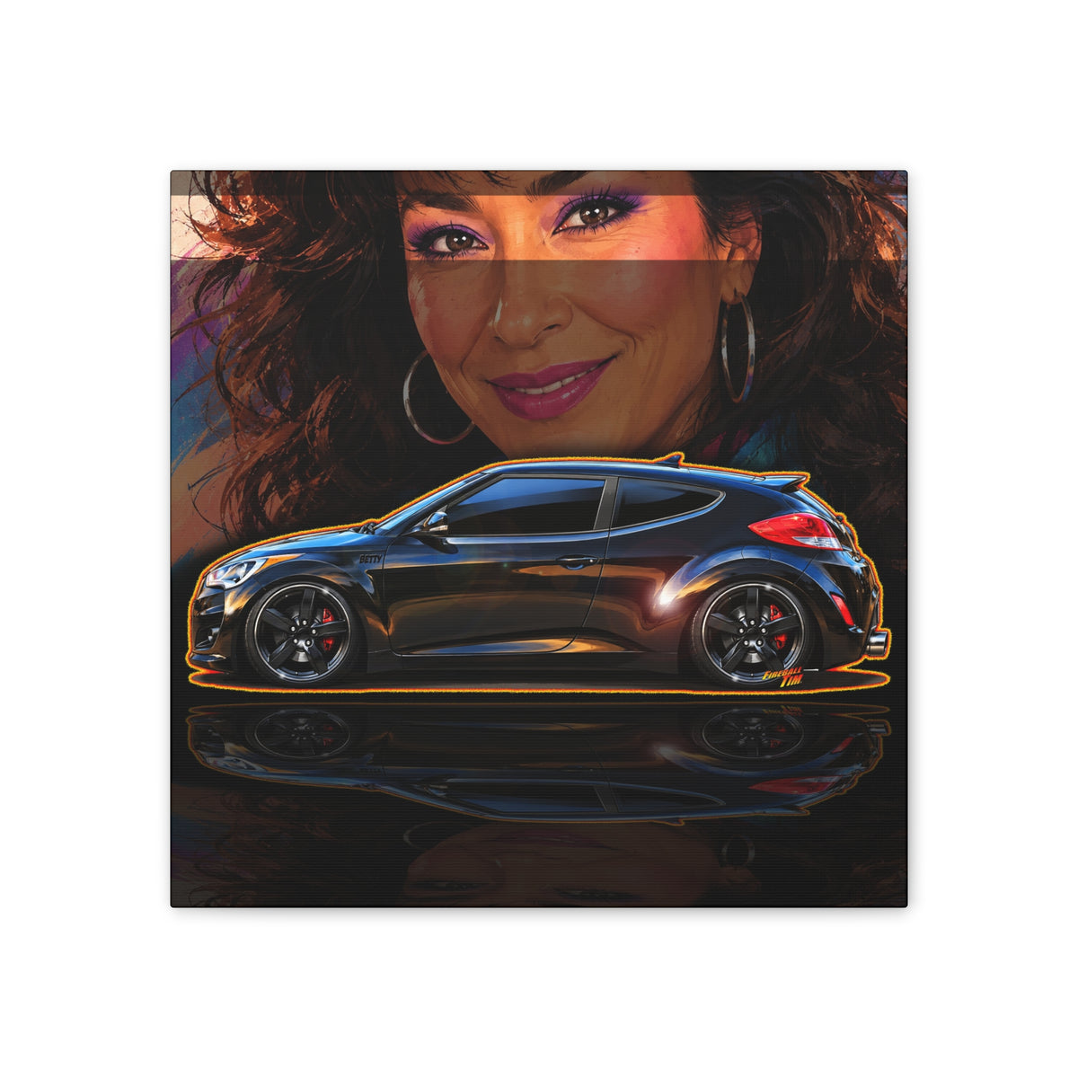 HYUNDAI VELOSTER 2012 Black Betty Collectible Fireball Art Canvas Stretched Print