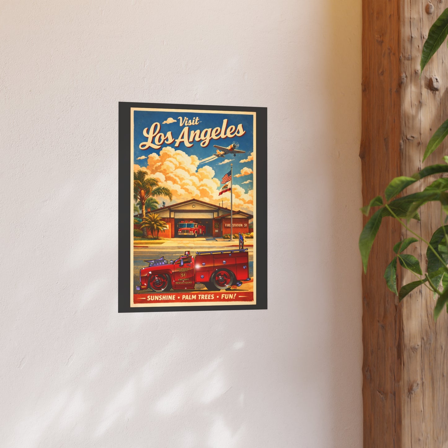 VISIT LOS ANGELES Emergency Station 51 Satin/Matte Fireball Art Poster