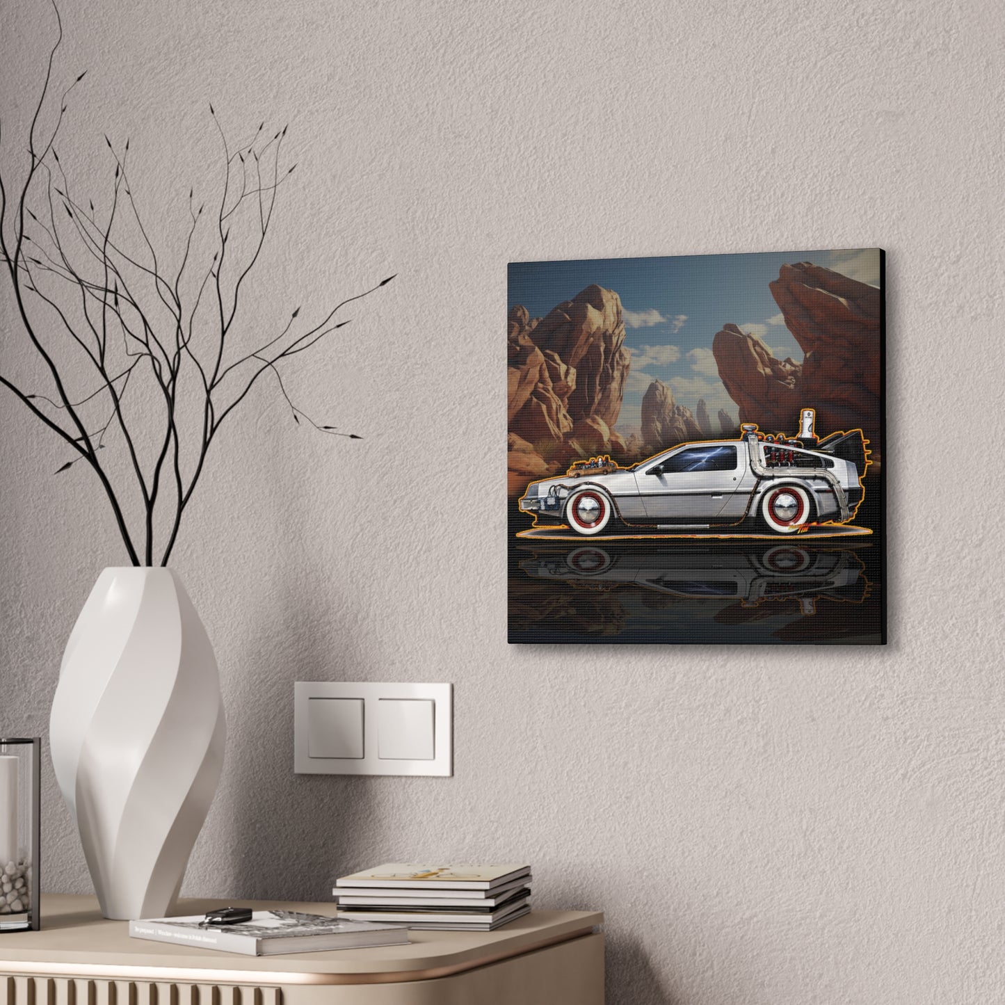 BACK to the FUTURE 3 1885 Delorean Time Machine Collectible Fireball Art Canvas Stretched Print