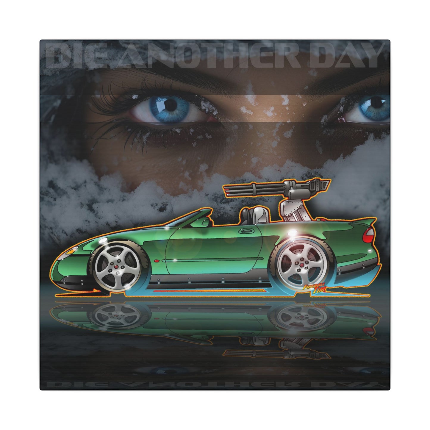 DIE ANOTHER DAY ICE JAGUAR James Bond Fireball Art Canvas Print - 12x12